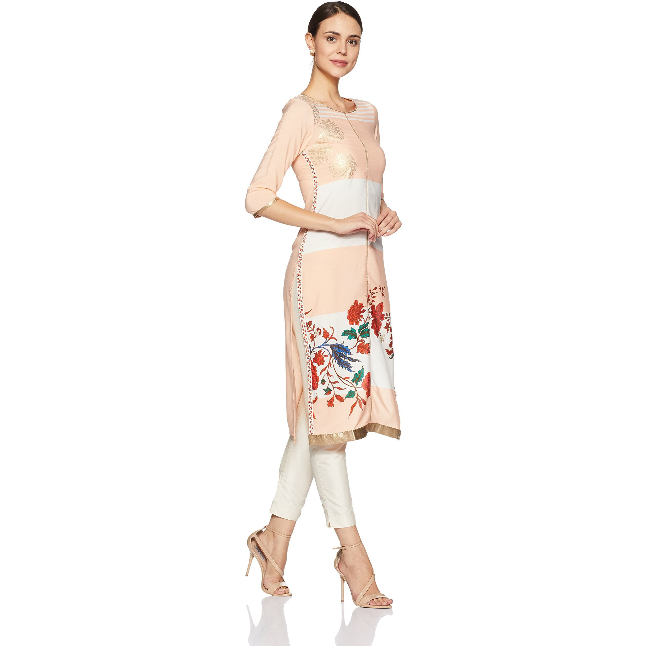 W For Woman Women's Straight Kurta (17Au16971-50315_Coral Pink_14)