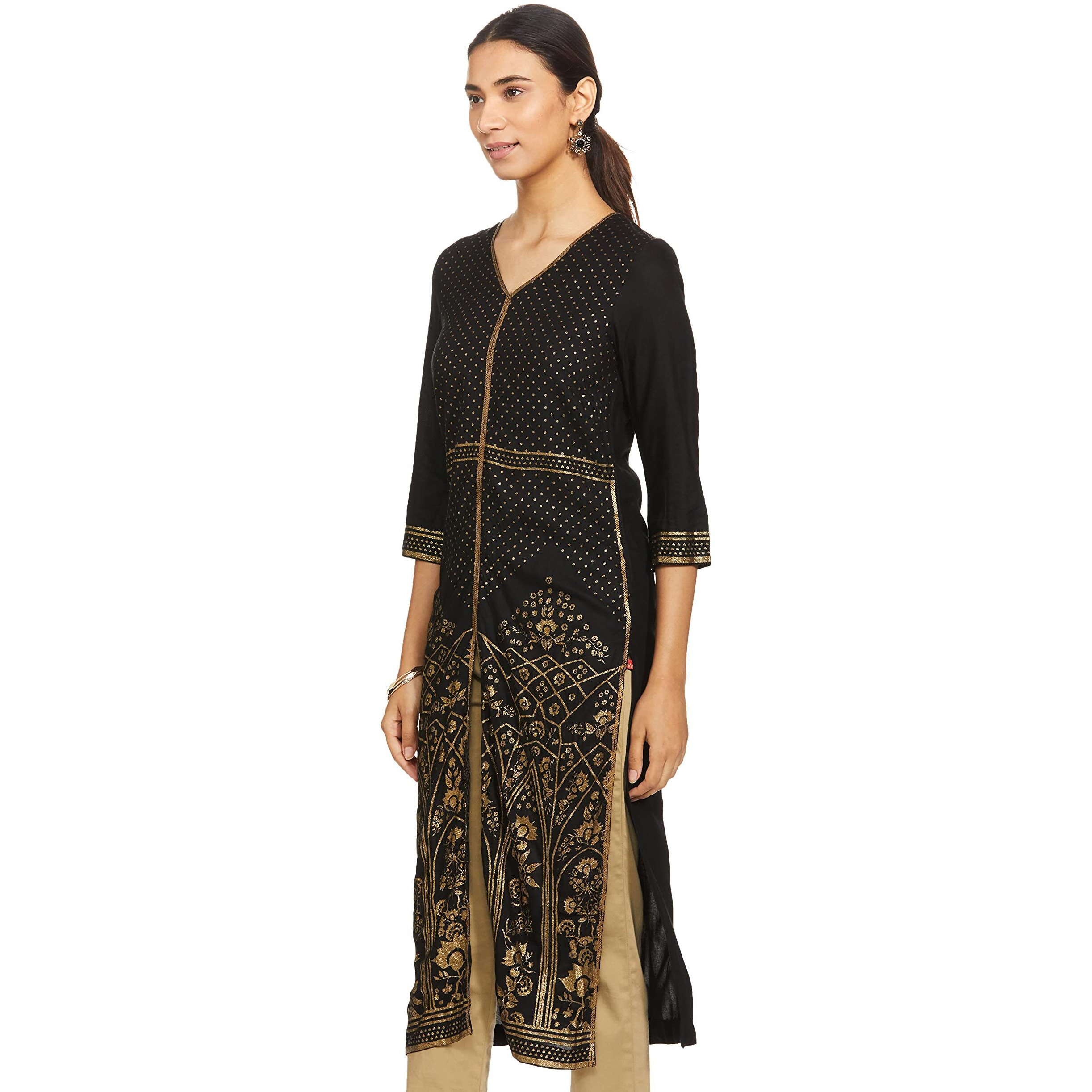 W For Woman Women's Straight Kurta (17Au16928-50358_Jet Black_6)