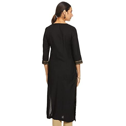 W For Woman Women's Straight Kurta (17Au16928-50358_Jet Black_6)