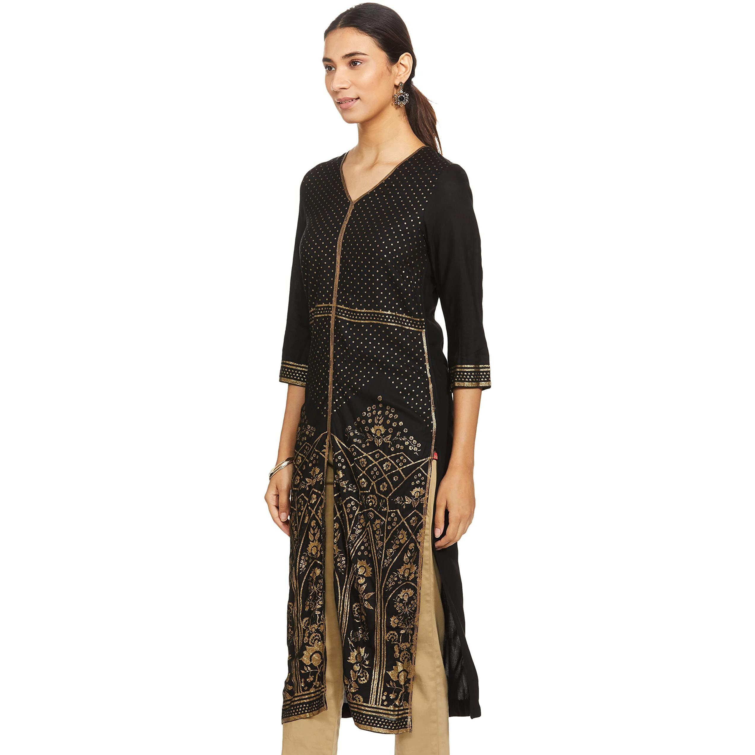 W For Woman Women's Straight Kurta (17Au16928-50358_Jet Black_6)