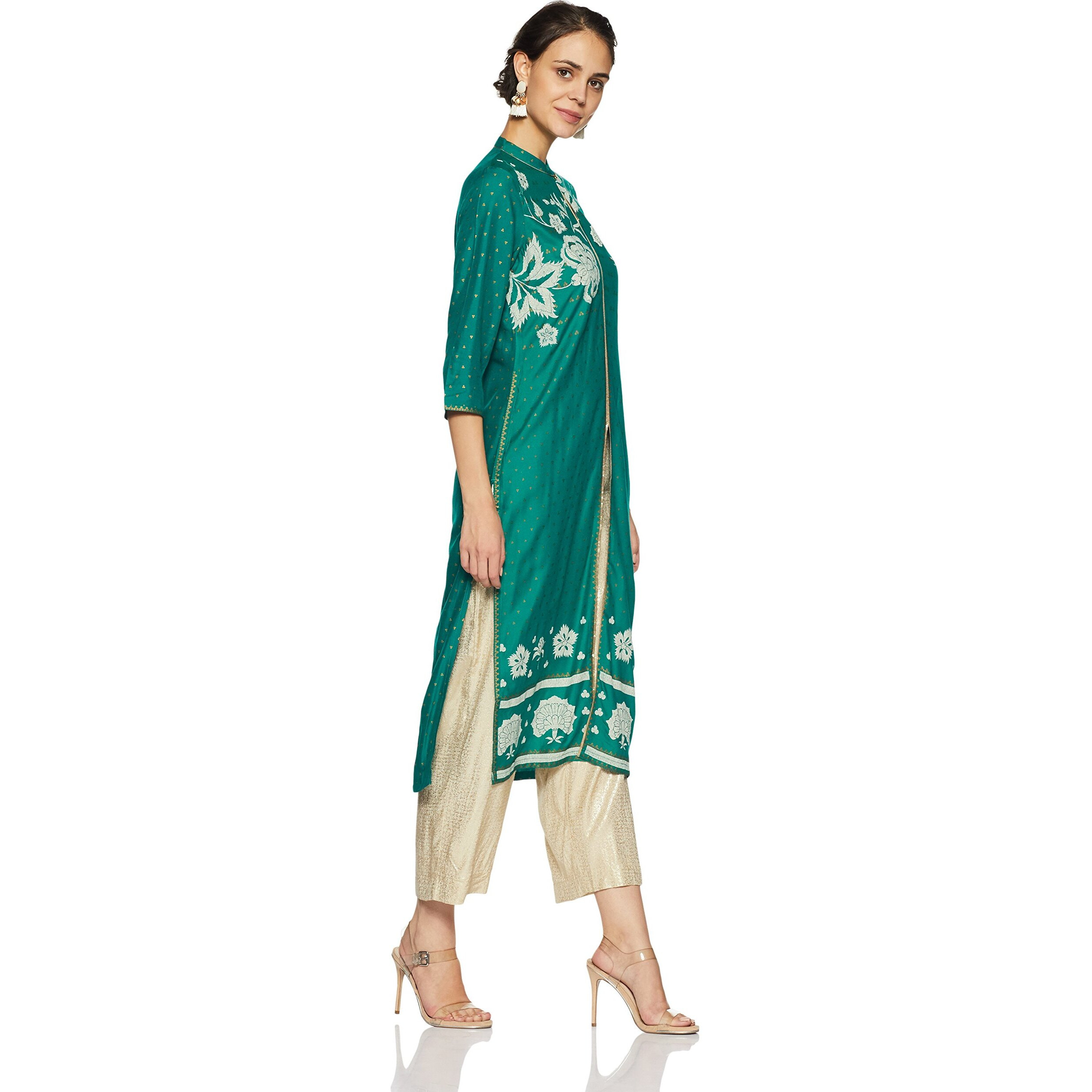 W For Woman Women's Synthetic Straight Kurta (17Au16977-59337_New Cadmium Green_6_Green_Xs)