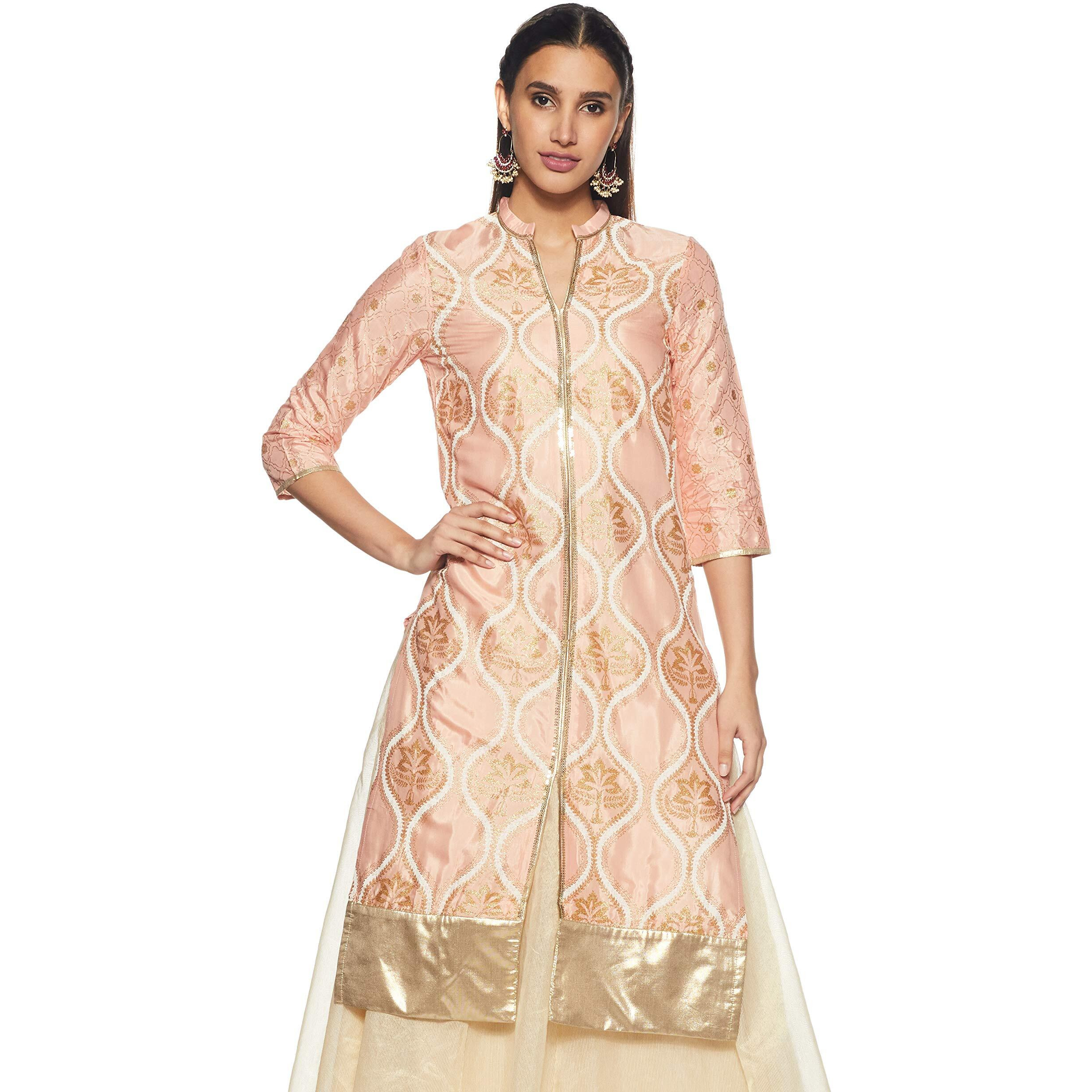 W For Woman Women's Straight Kurta (17Au16983-50303_Coral Pink_10)