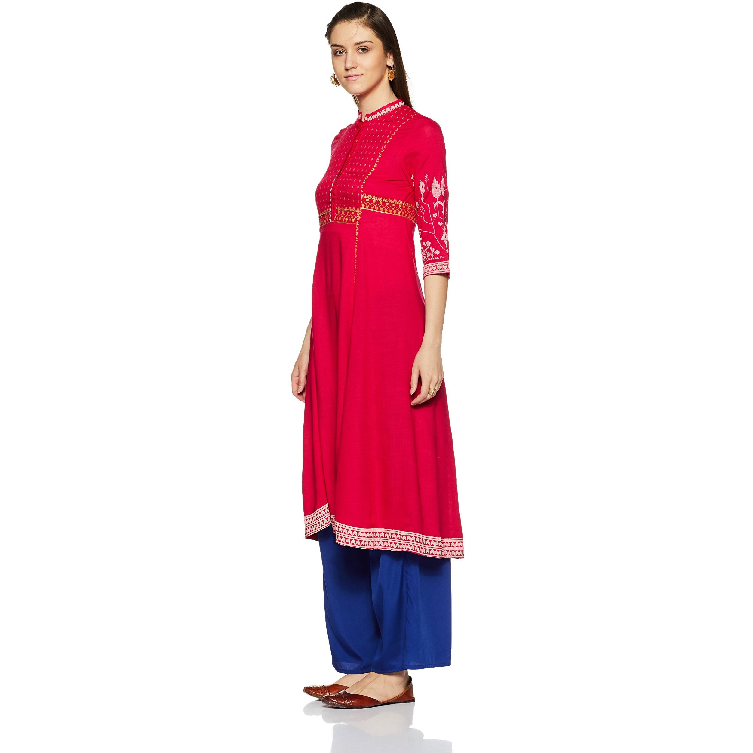 W For Woman Women's A-Line Kurta (17Au17219-12248_Pink_12)