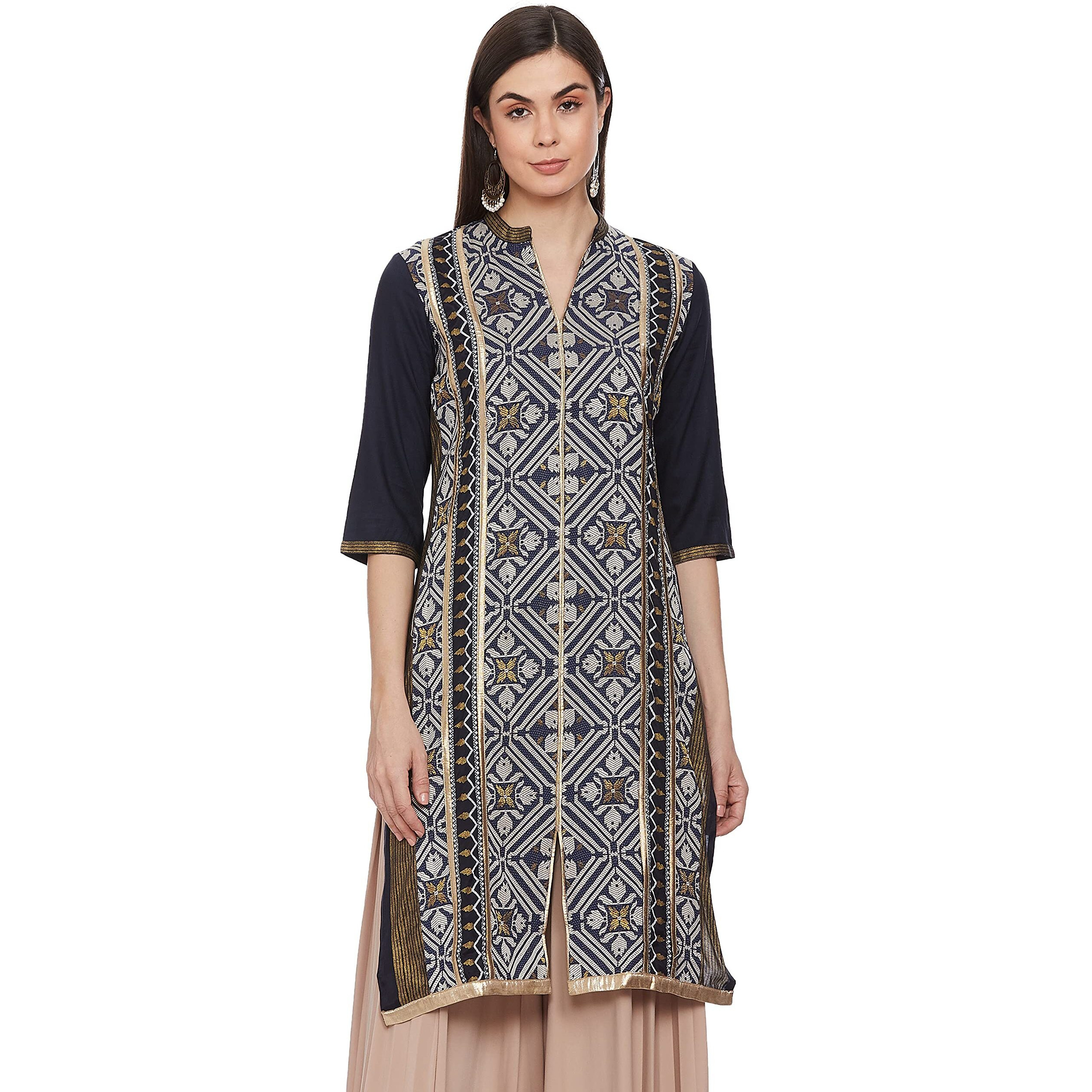 W For Woman Women's Straight Kurta (17Au17236-72487_Navy_8)