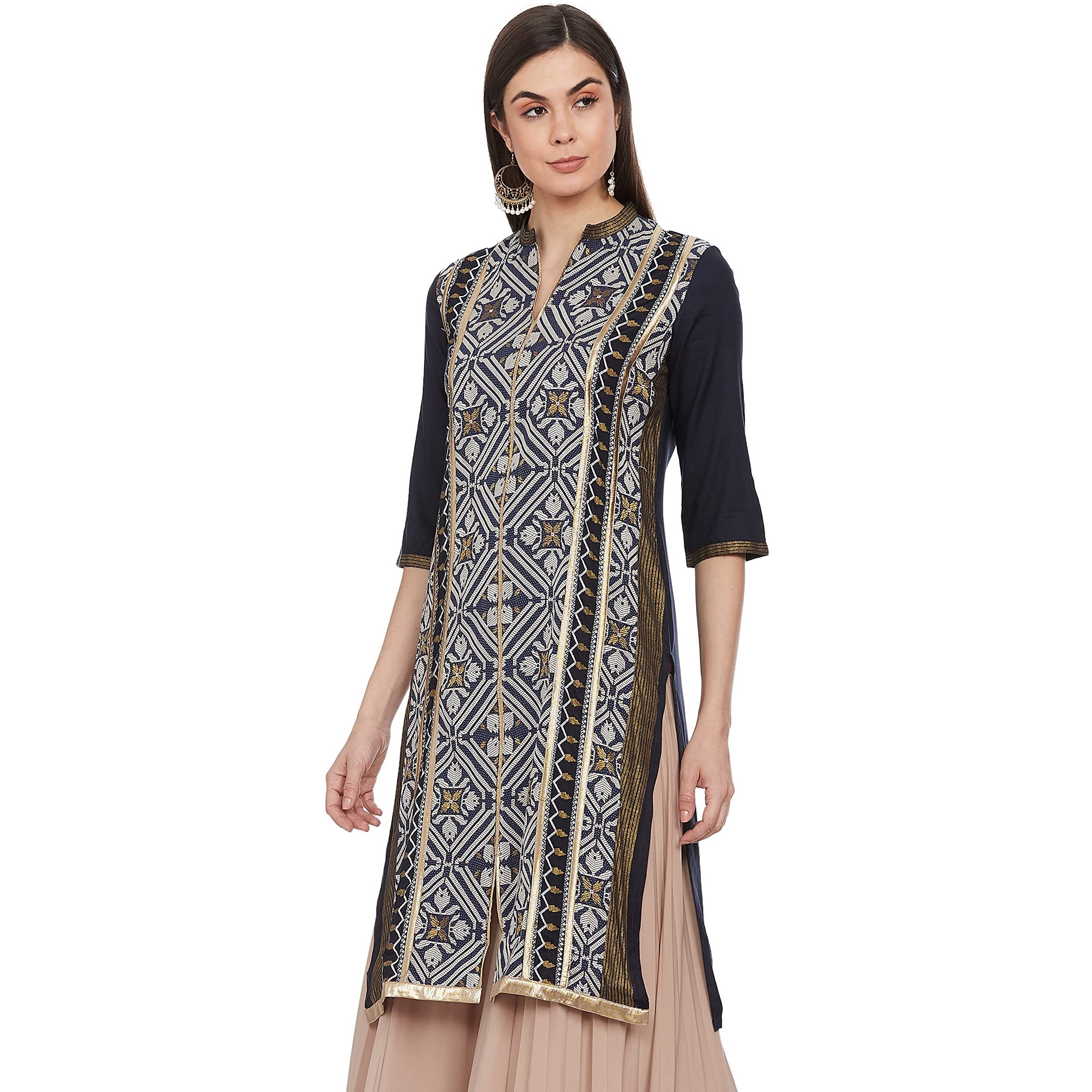 W For Woman Women's Straight Kurta (17Au17236-72487_Navy_8)