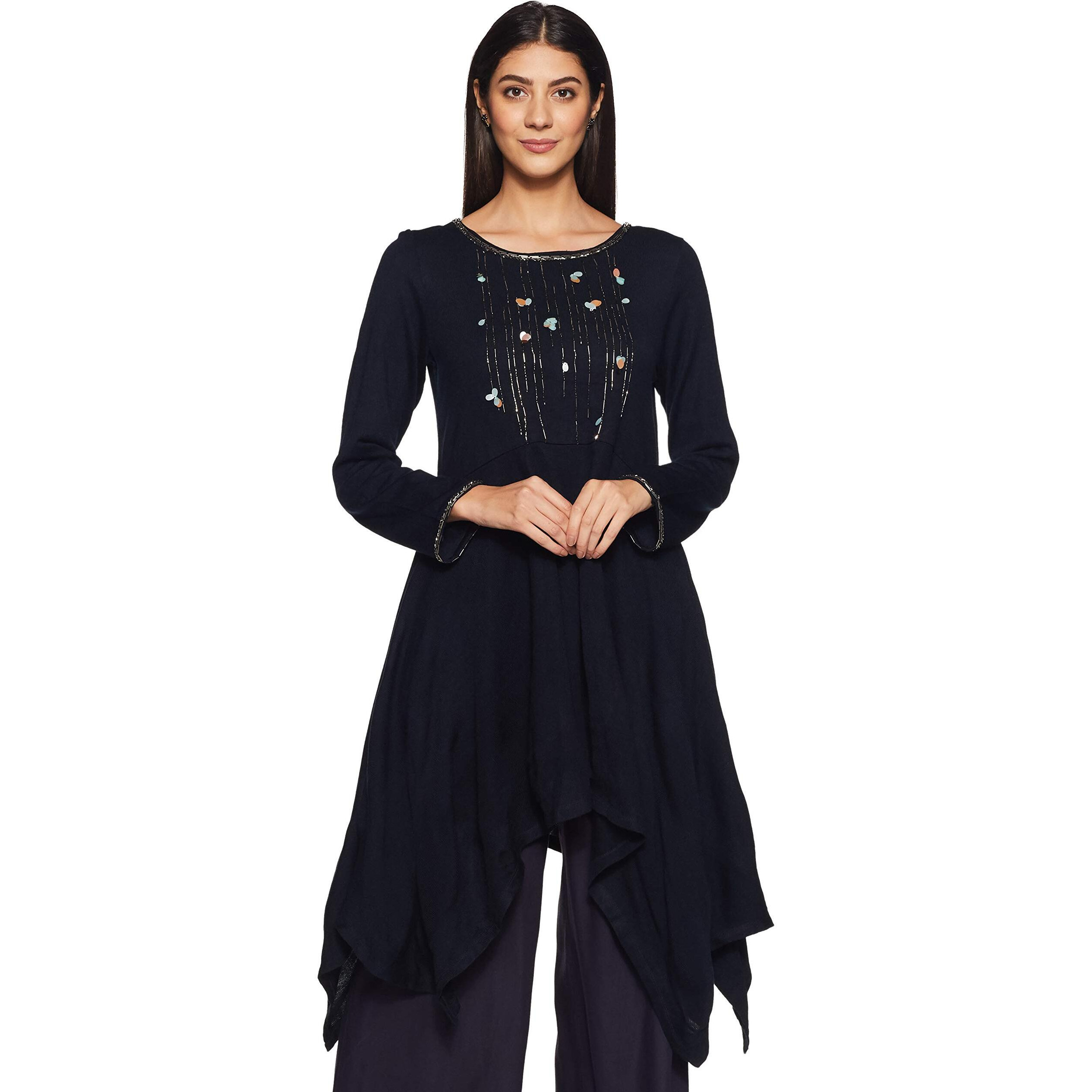 W For Woman Straight Winter Kurta (17No17697-66134_Night Sky_16)