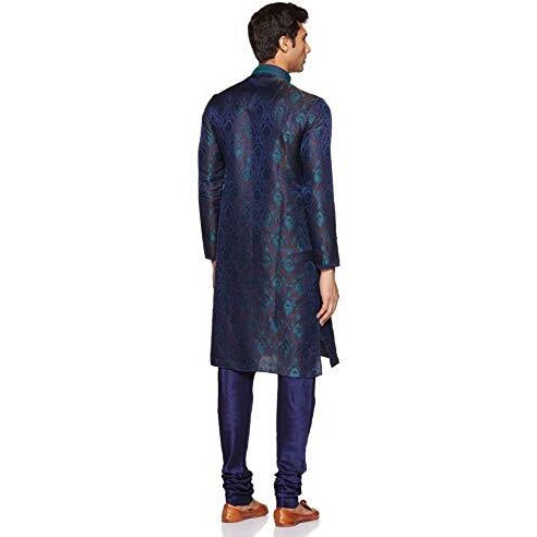 Manyavar Men's Cotton Kurta Pyjama (S952509_Green-Maroon_Medium/38)