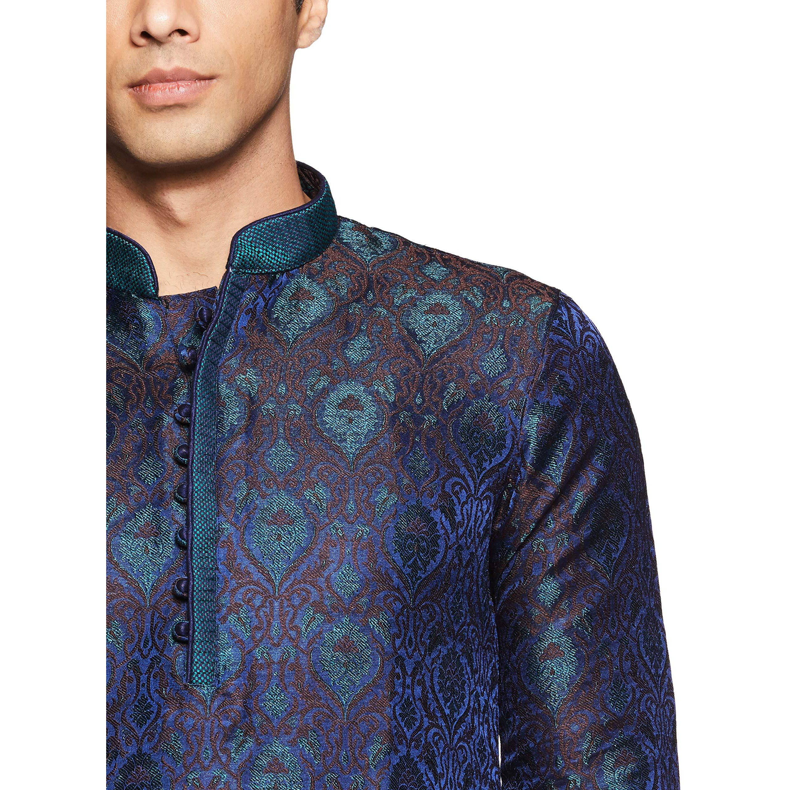 Manyavar Men's Cotton Kurta Pyjama (S952509_Green-Maroon_Medium/38)