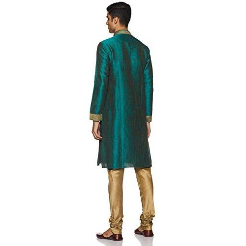 Manyavar Men's Silk Kurta Pyjama (Sdes221_Green_S)