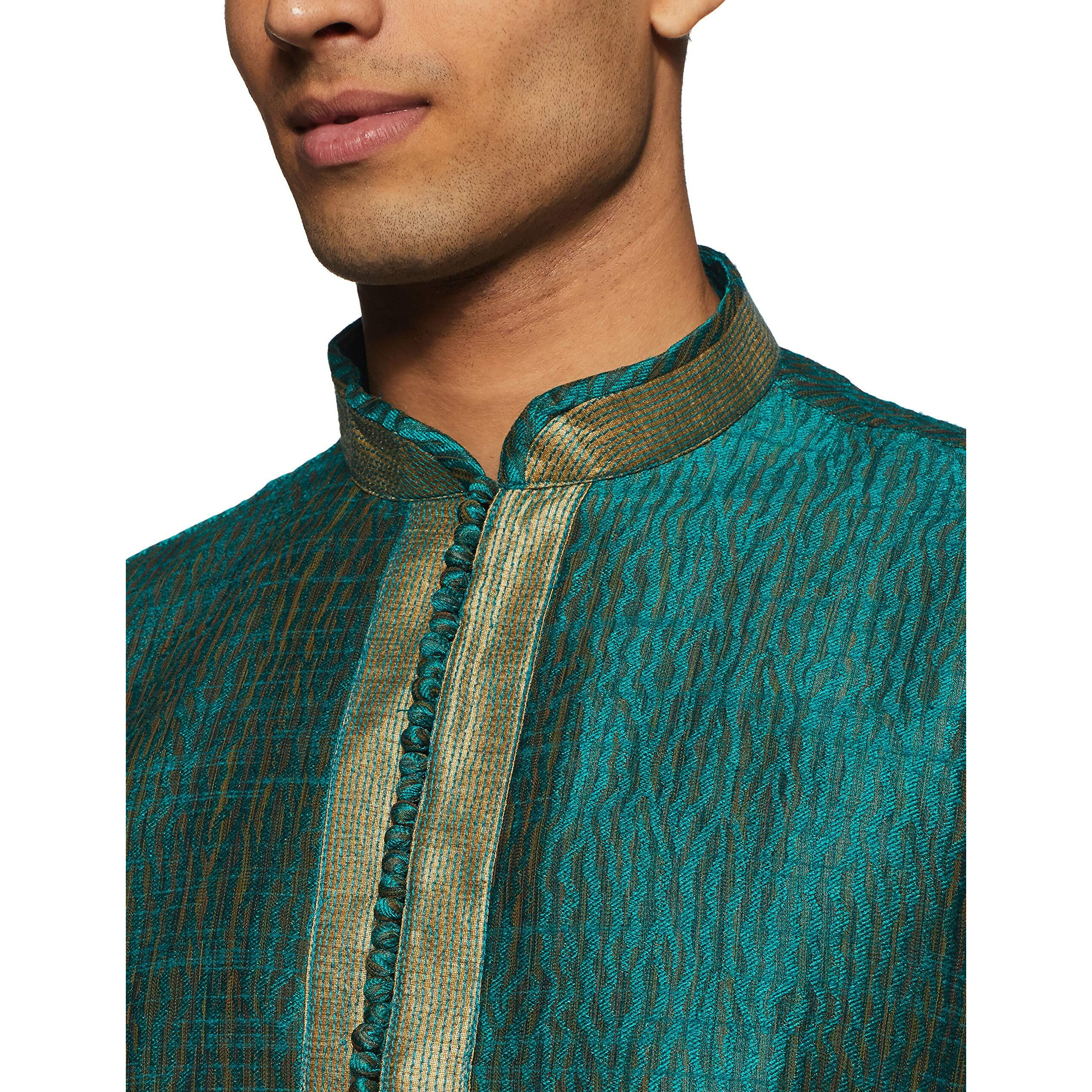 Manyavar Men's Silk Kurta Pyjama (Sdes221_Green_S)