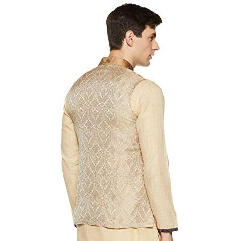 Manyavar J952358-303 Art Silk Jacket (J952358-303_Beige_Medium/38)