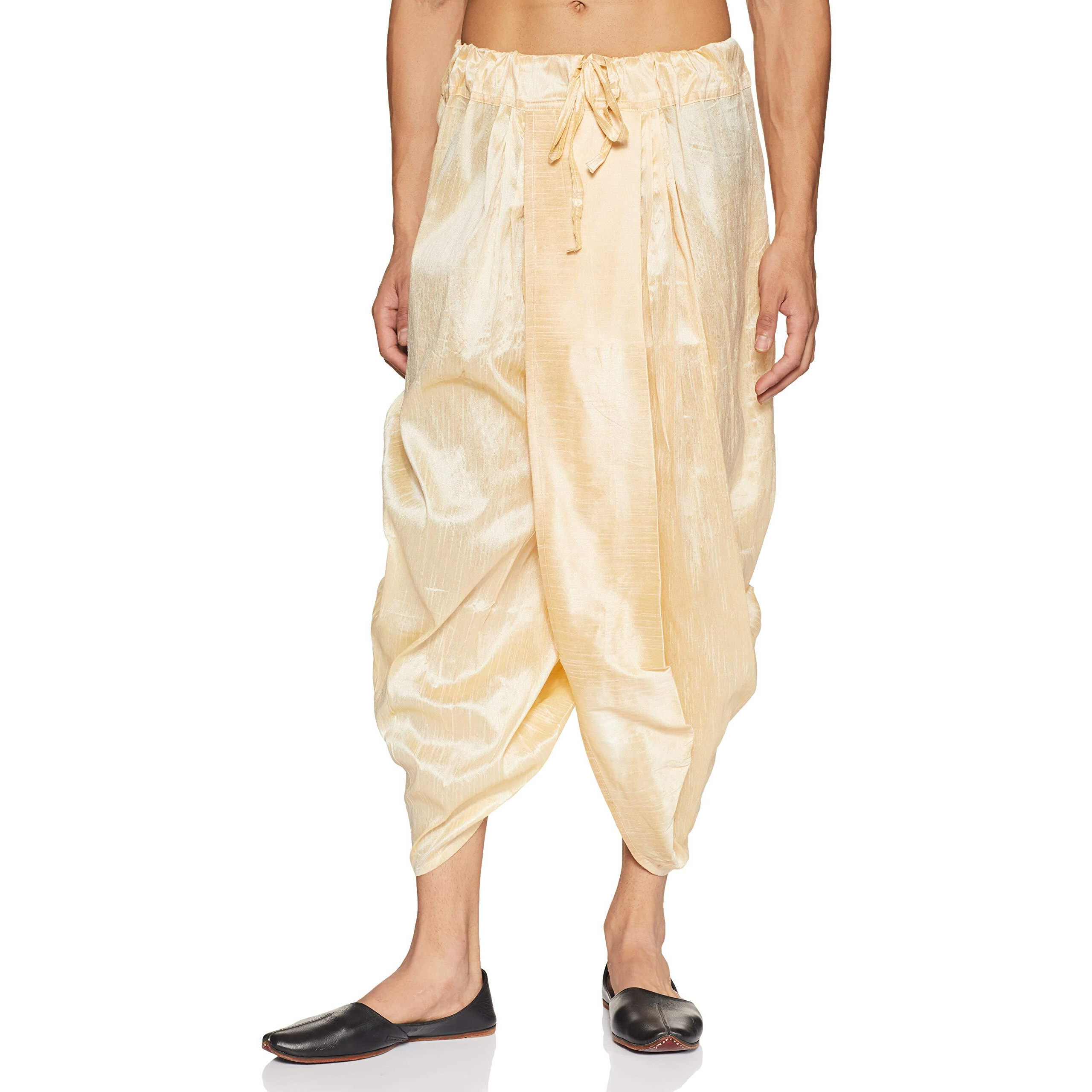 Manyavar Men's Cotton Lungi (Dhoti010-303_L_Beige)