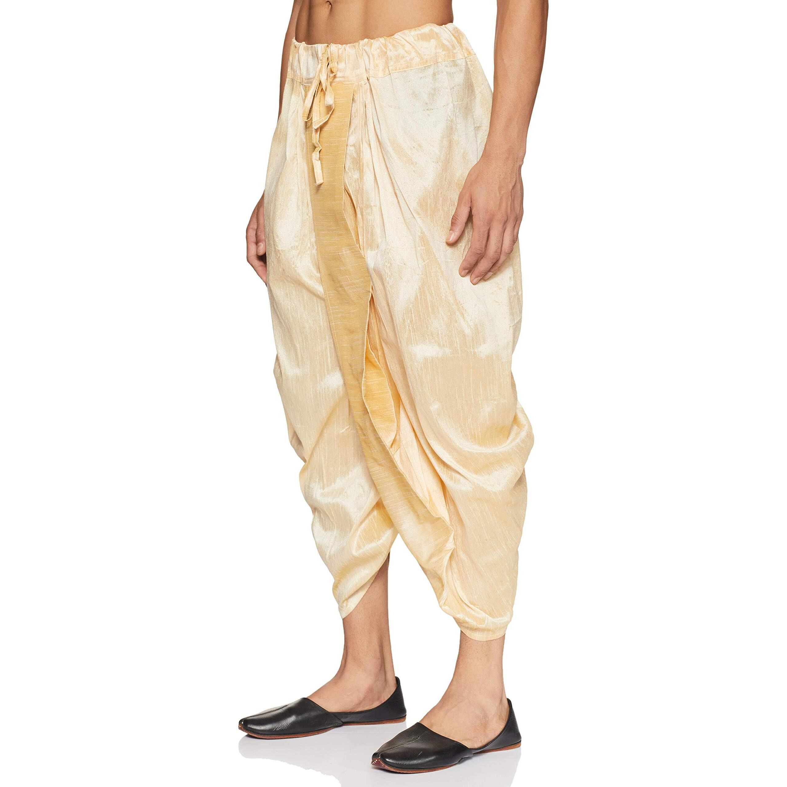 Manyavar Men's Cotton Lungi (Dhoti010-303_L_Beige)