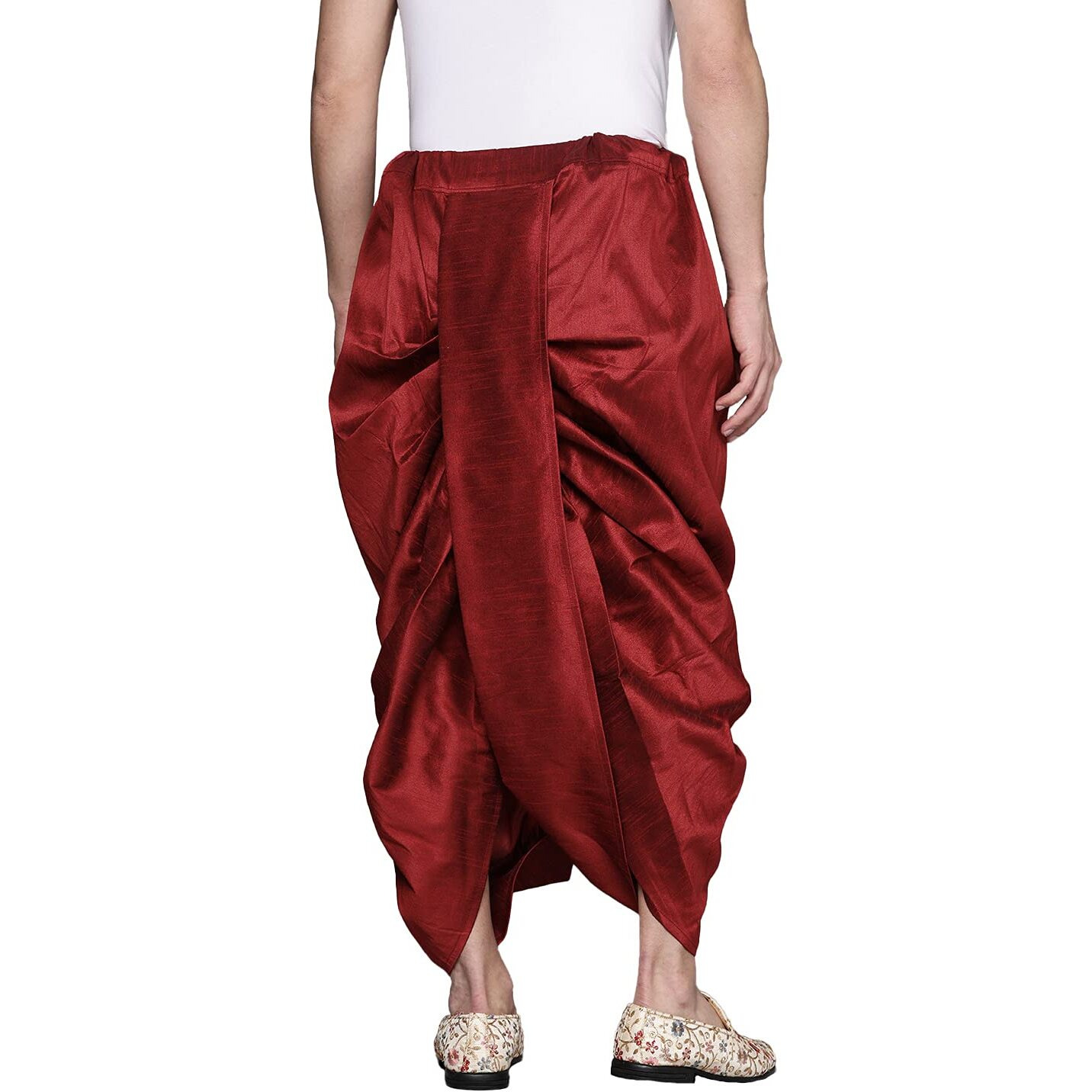 Manyavar Elegant Art Silk Readymade Stiched Dhoti For Men - (Maroon, Medium)
