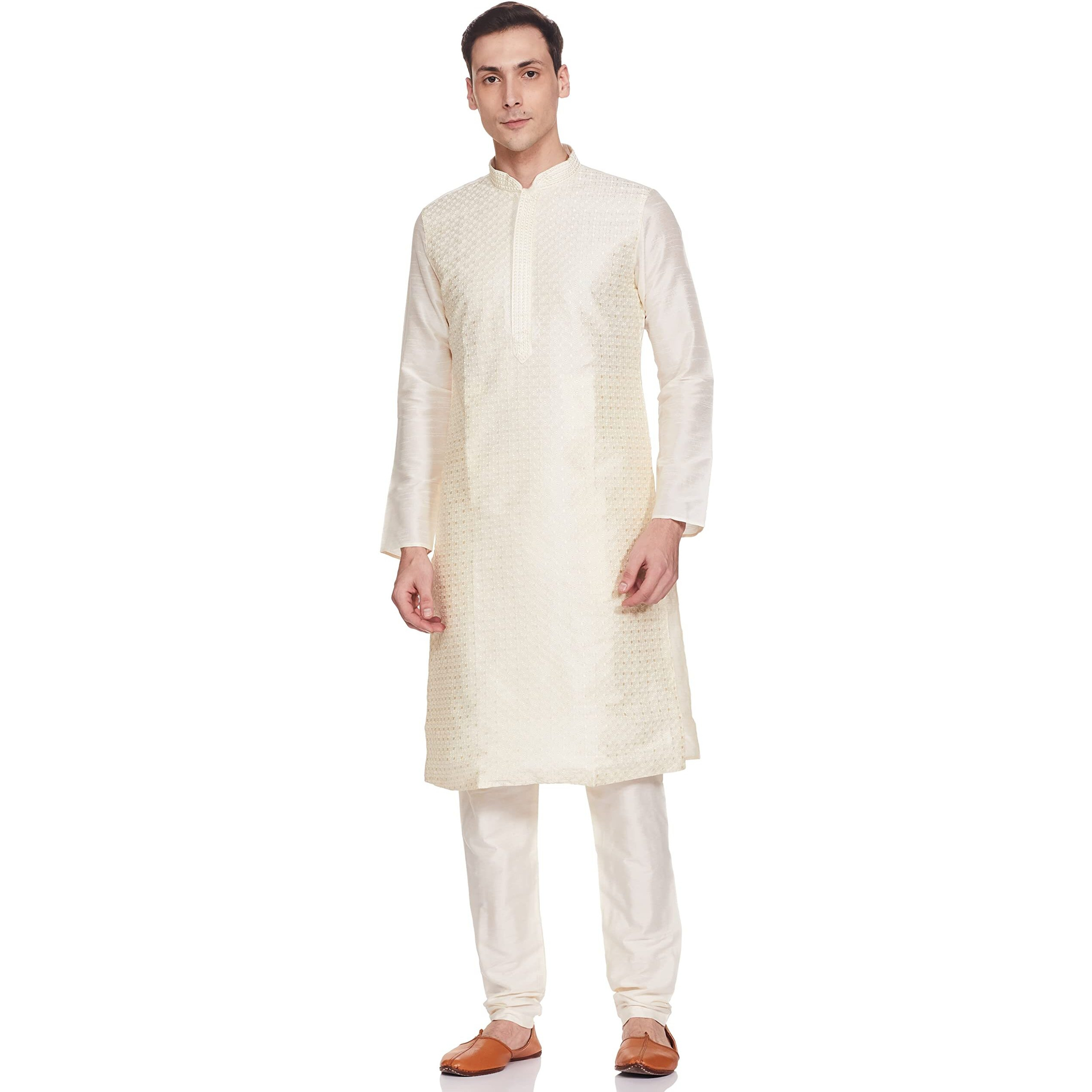 Manyavar Men's Kurta Pyjama (S952612-340-M_Off-White_Medium)
