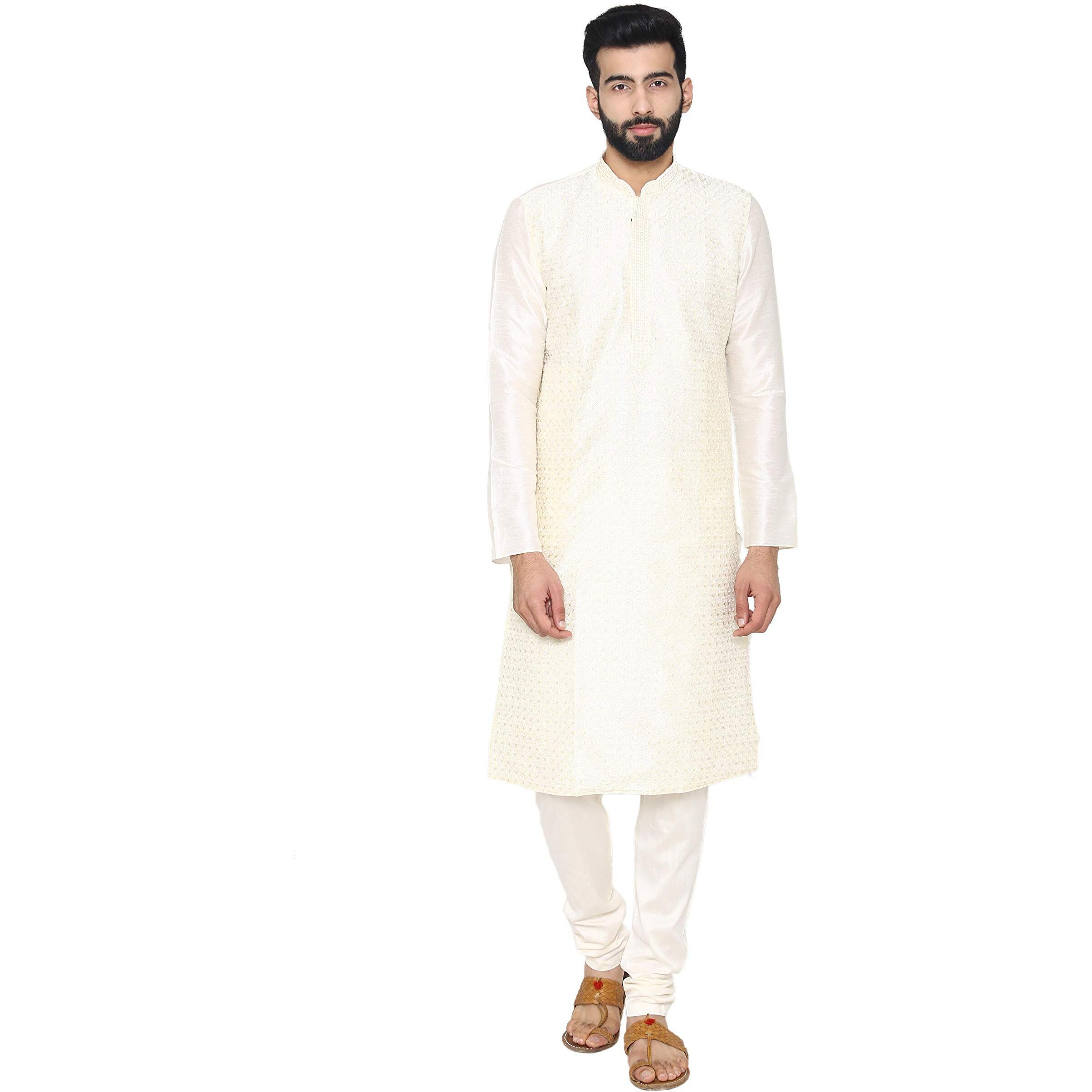 Manyavar Men's Kurta Pyjama (S952612-340-M_Off-White_Medium)
