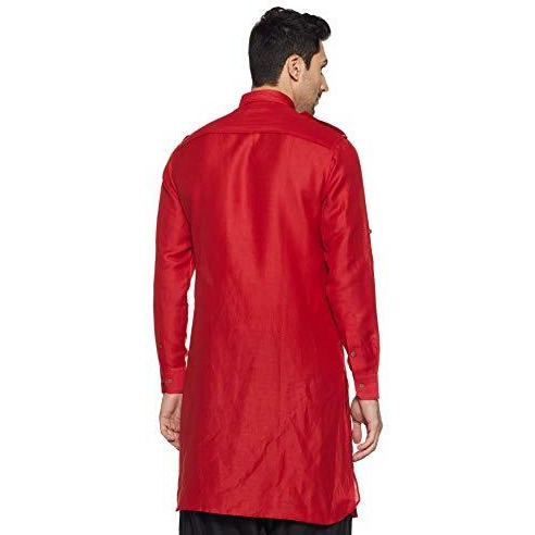 Manyavar Men's Silk Kurta (Path001Cd_Red_Small/36)