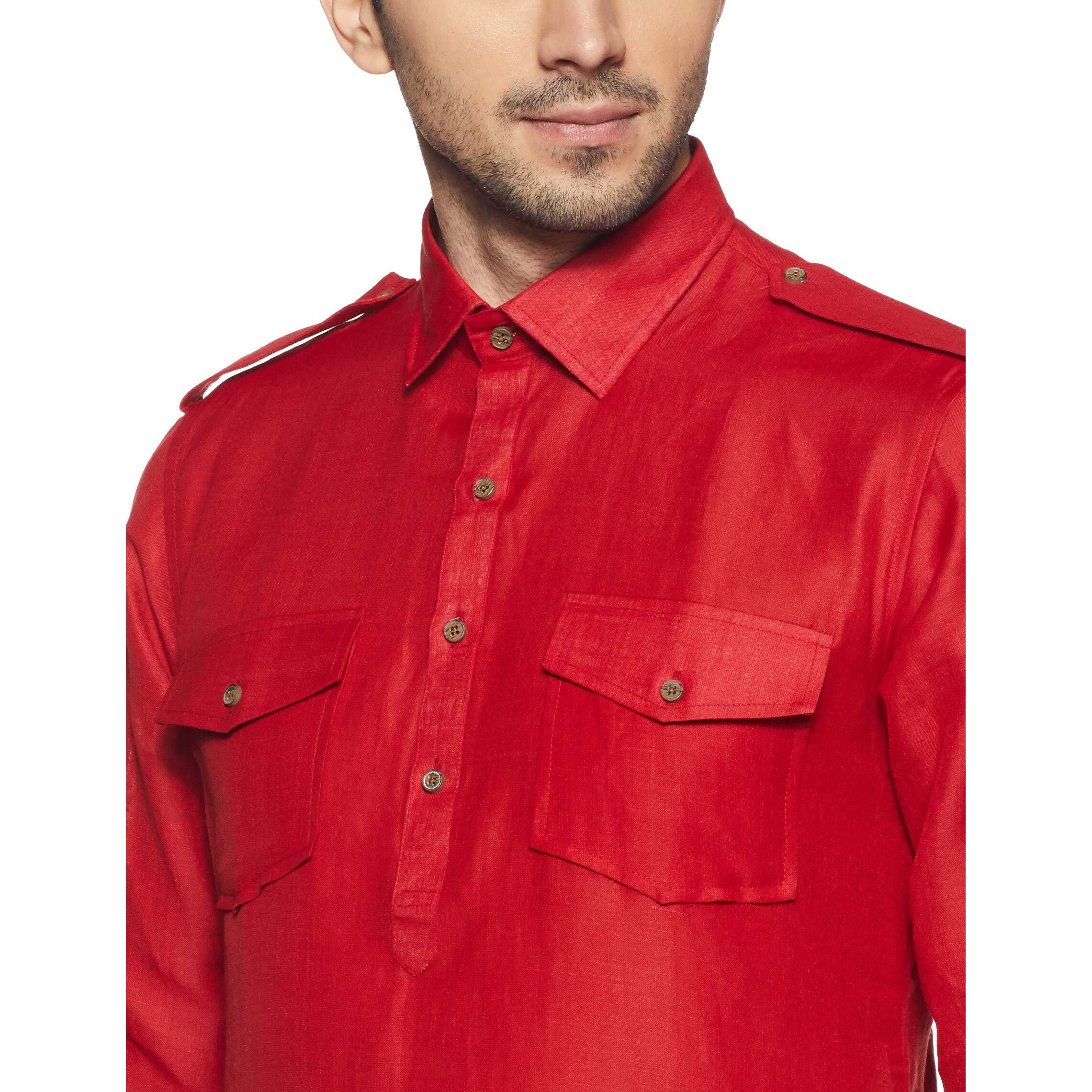 Manyavar Men's Silk Kurta (Path001Cd_Red_Small/36)