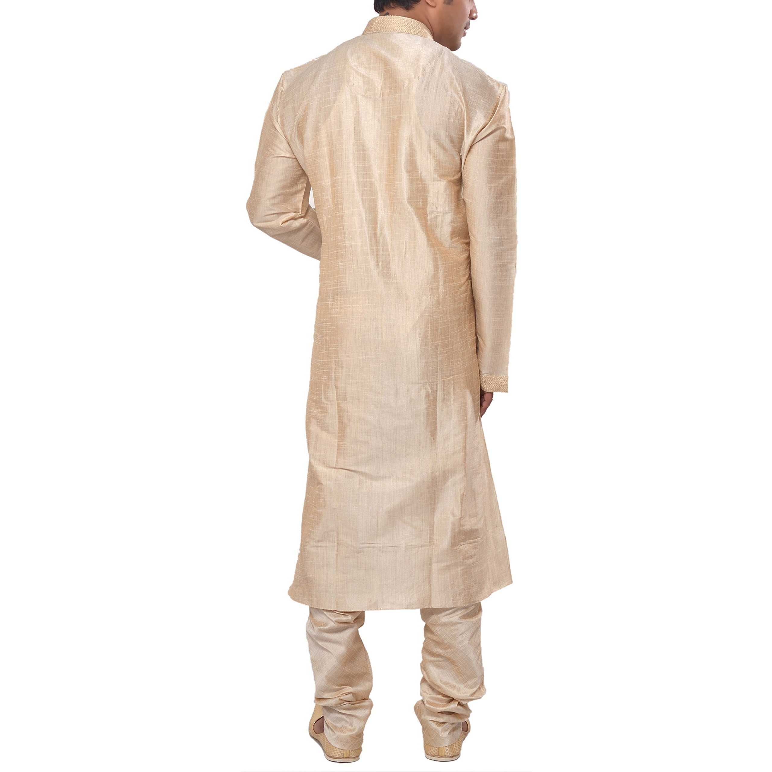 Manyavar Men's Full Sleeve Blended Solid Kurta & Churidar Set, Cream - Small (S952156-311)