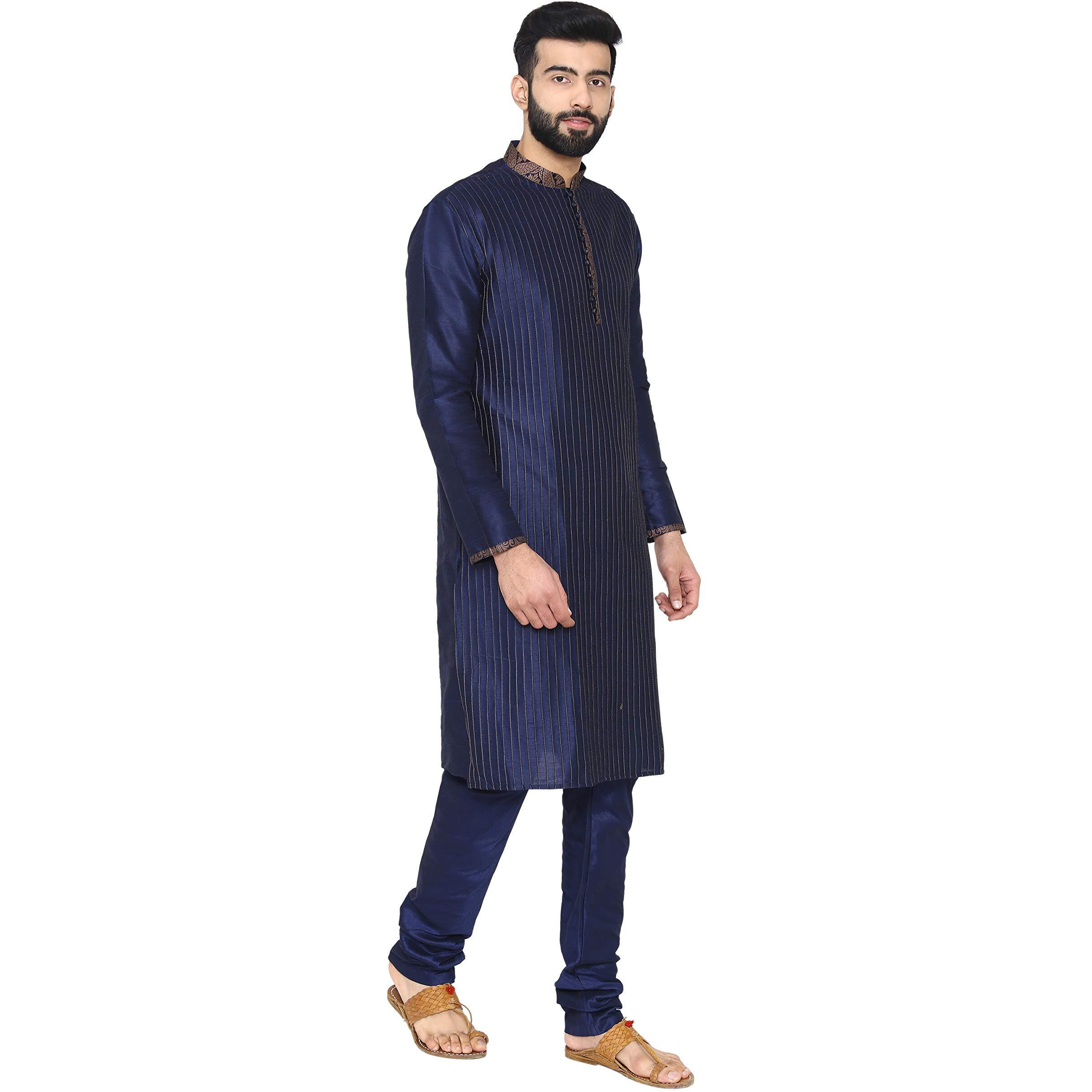 Manyavar Men's Regular Fit Blended Kurta & Churidar Set, Dark Blue - Medium/38 (S952358-306)