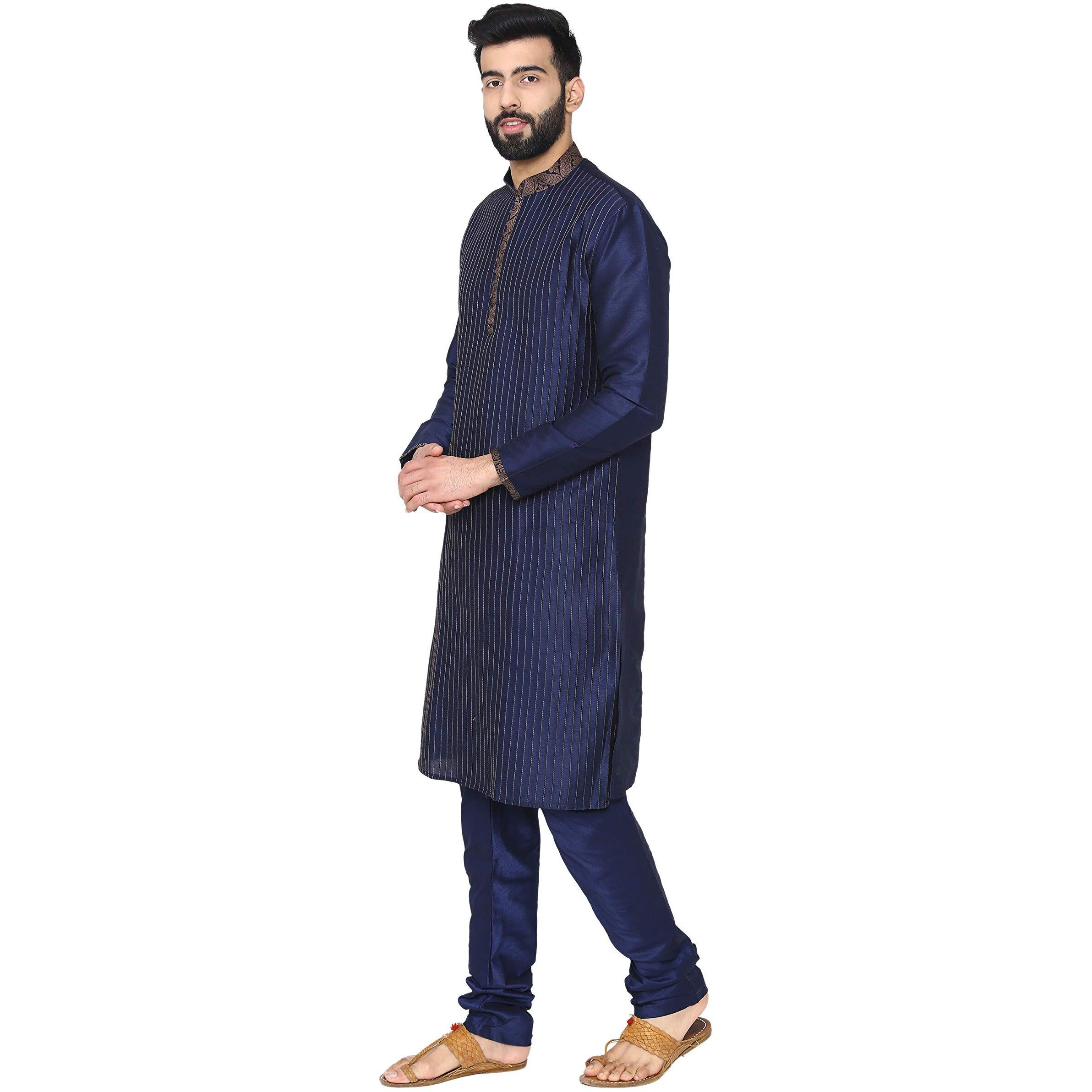 Manyavar Men's Regular Fit Blended Kurta & Churidar Set, Dark Blue - Medium/38 (S952358-306)