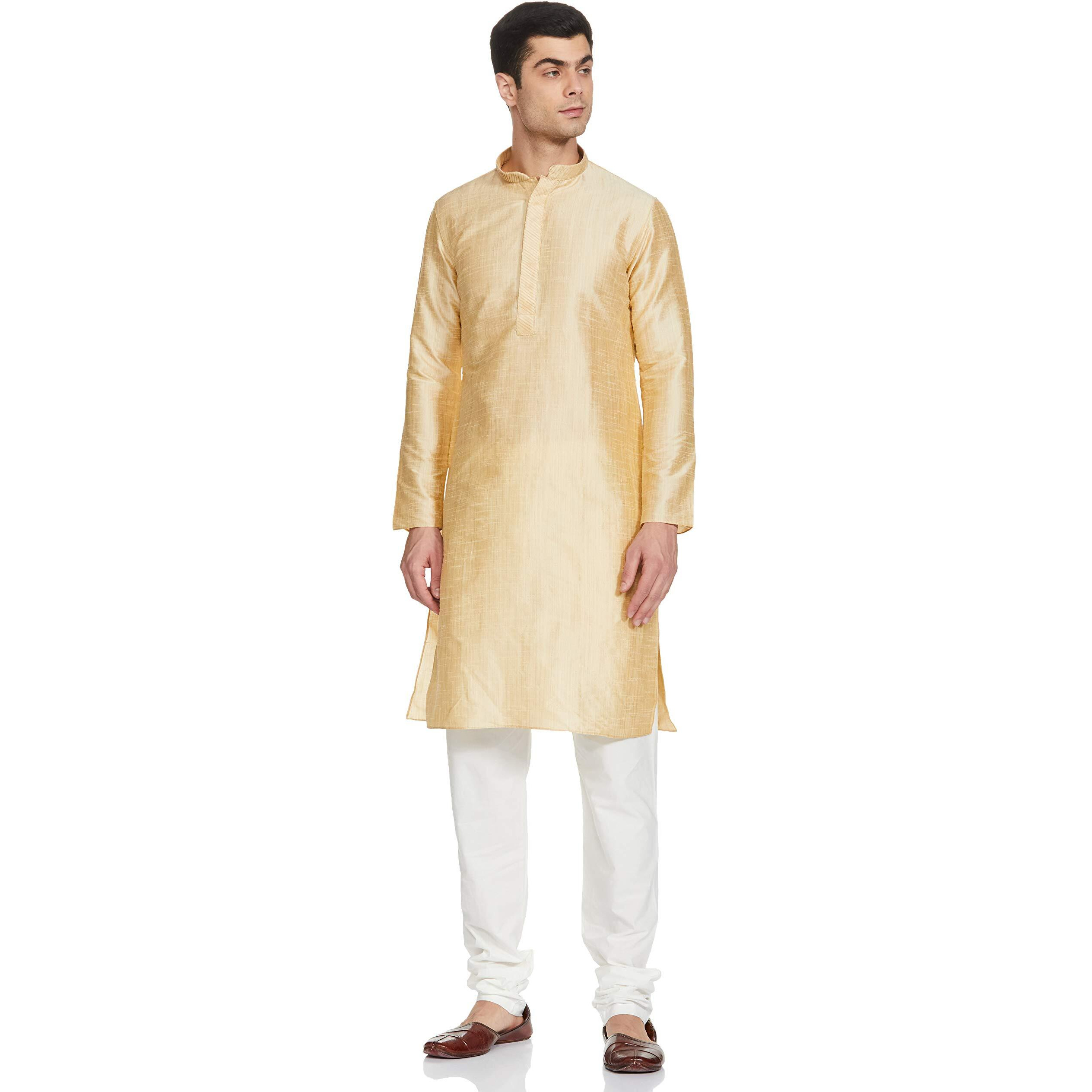 Manyavar S952679-304 Art Silk Kurta Pyjama (S952679-304_Beige_Large/40)