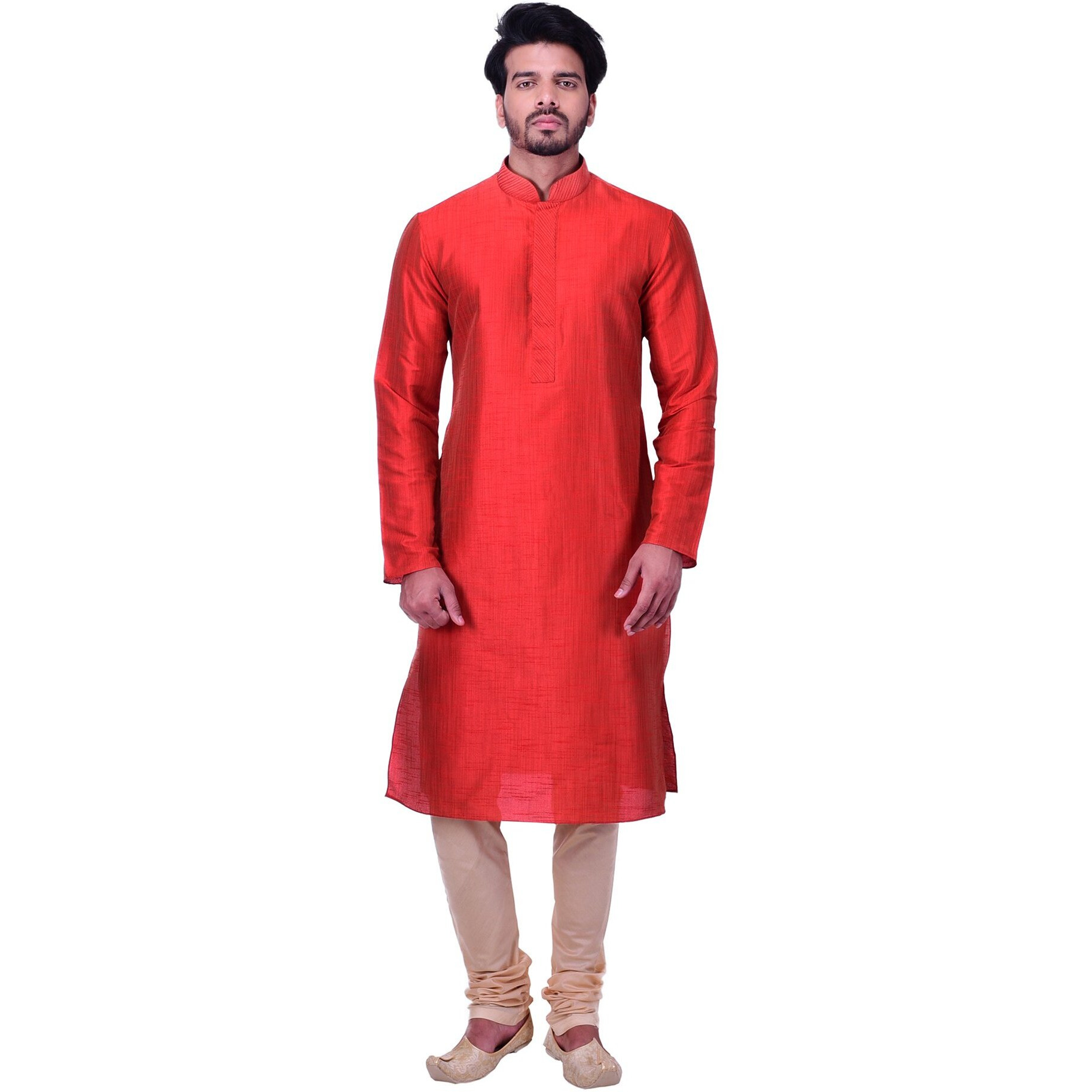 Manyavar Men's Regular Fit Kurta & Churidar Set, Red - Medium (S952679-329)