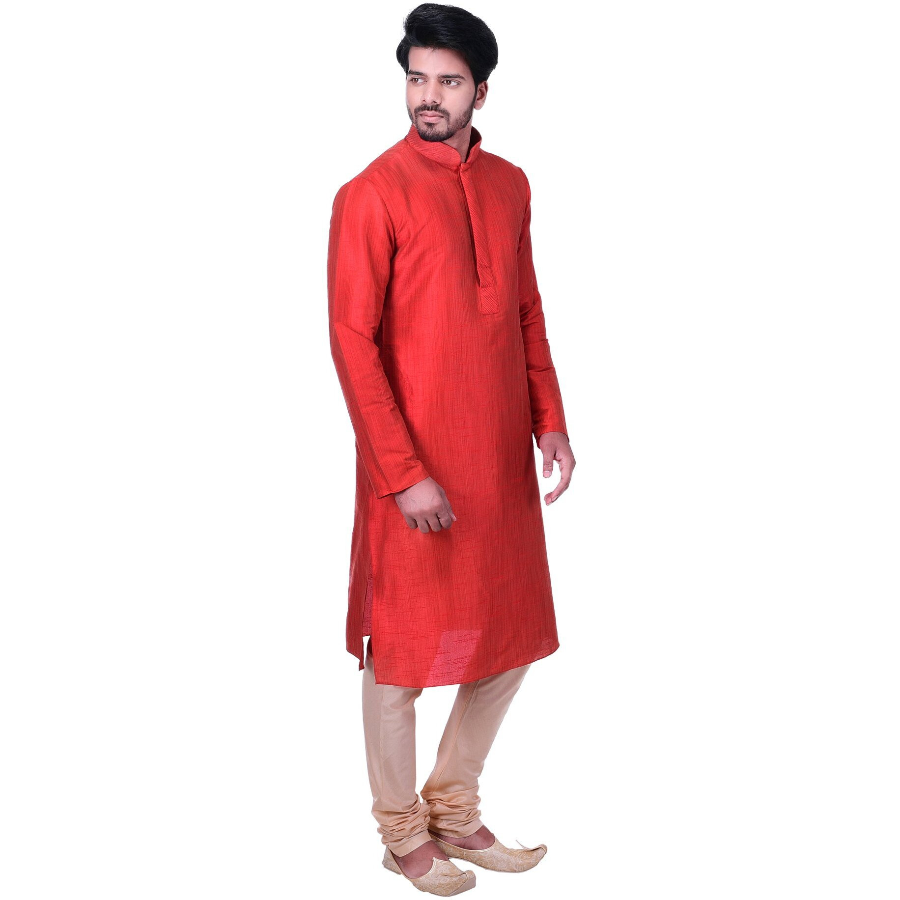 Manyavar Men's Regular Fit Kurta & Churidar Set, Red - Medium (S952679-329)