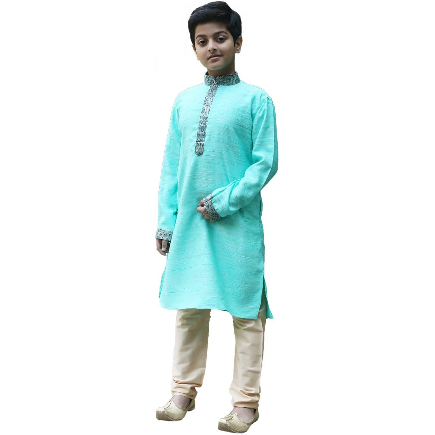 Manyavar Blended Silk Full Sleeve Zari And Stone Kurta Pajama Set For Kids And Boys(5-6 Years)