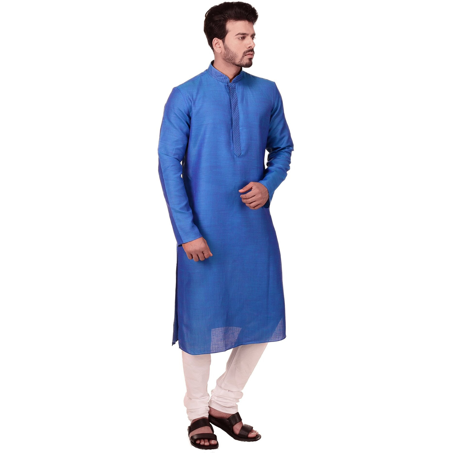 Manyavar Sdes306-306 Art Silk Kurta Pyjama (Sdes306-306_Blue_Medium/38)
