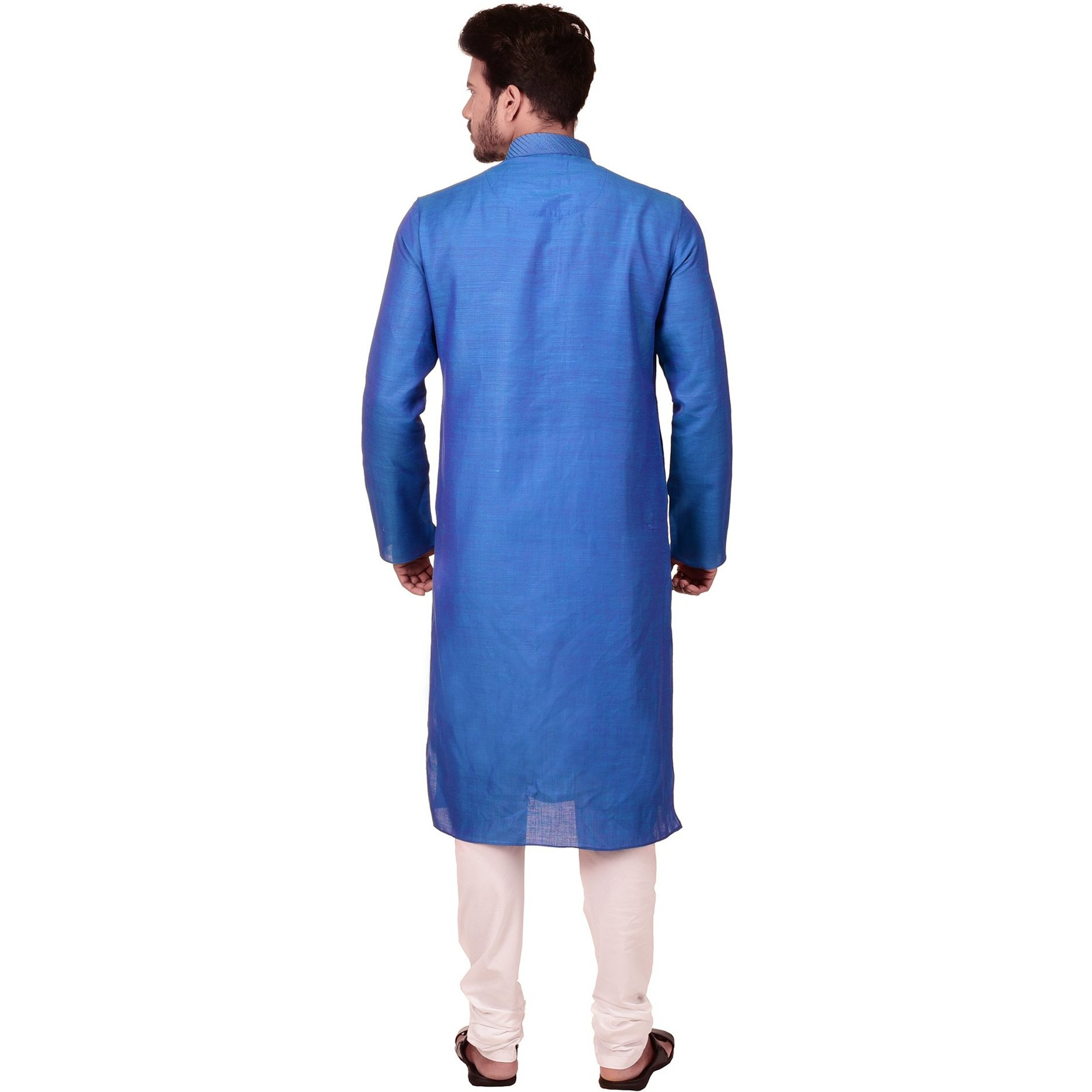 Manyavar Sdes306-306 Art Silk Kurta Pyjama (Sdes306-306_Blue_Medium/38)