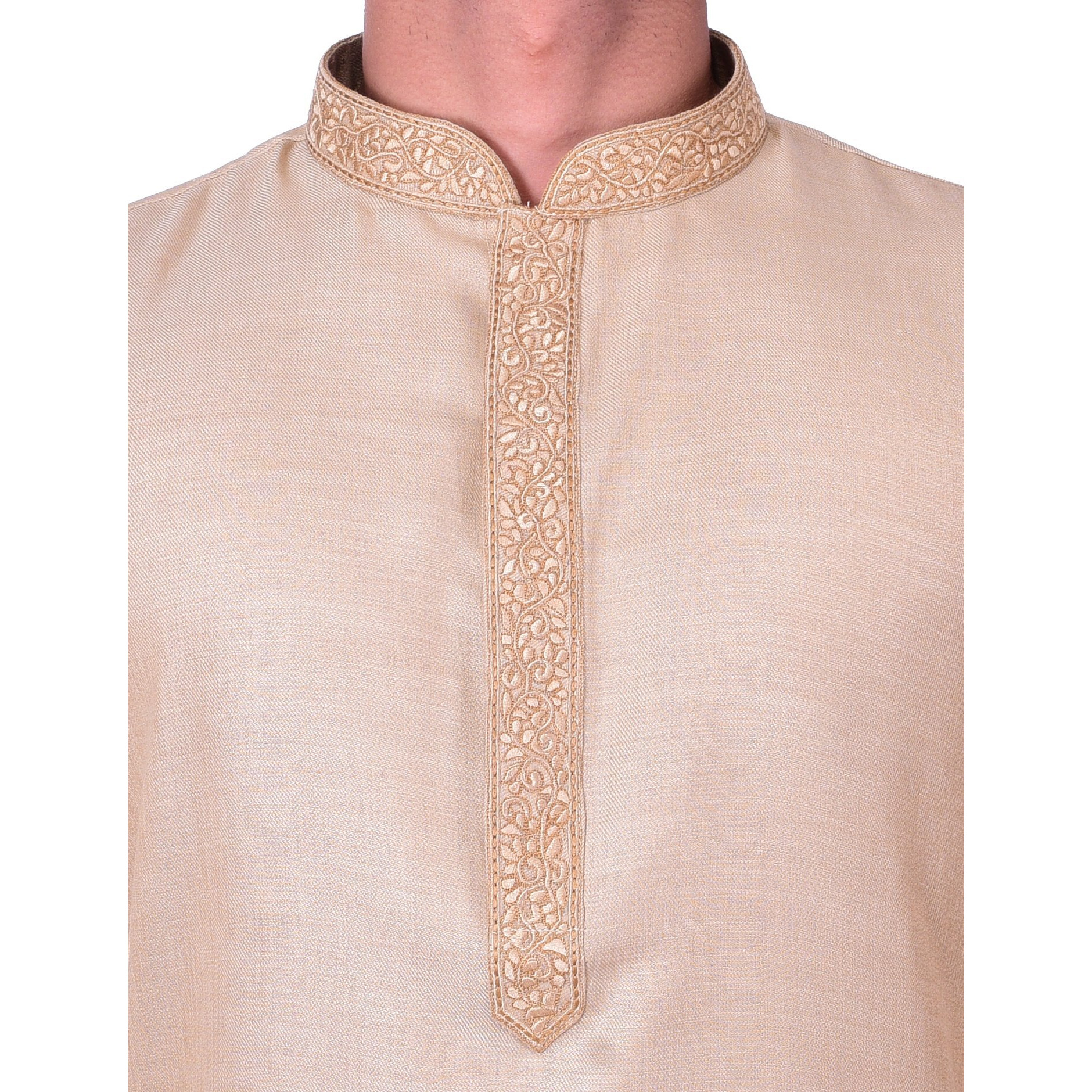 Manyavar Men's Regular Fit Kurta & Churidar Set, Beige - Small (S952727-304)