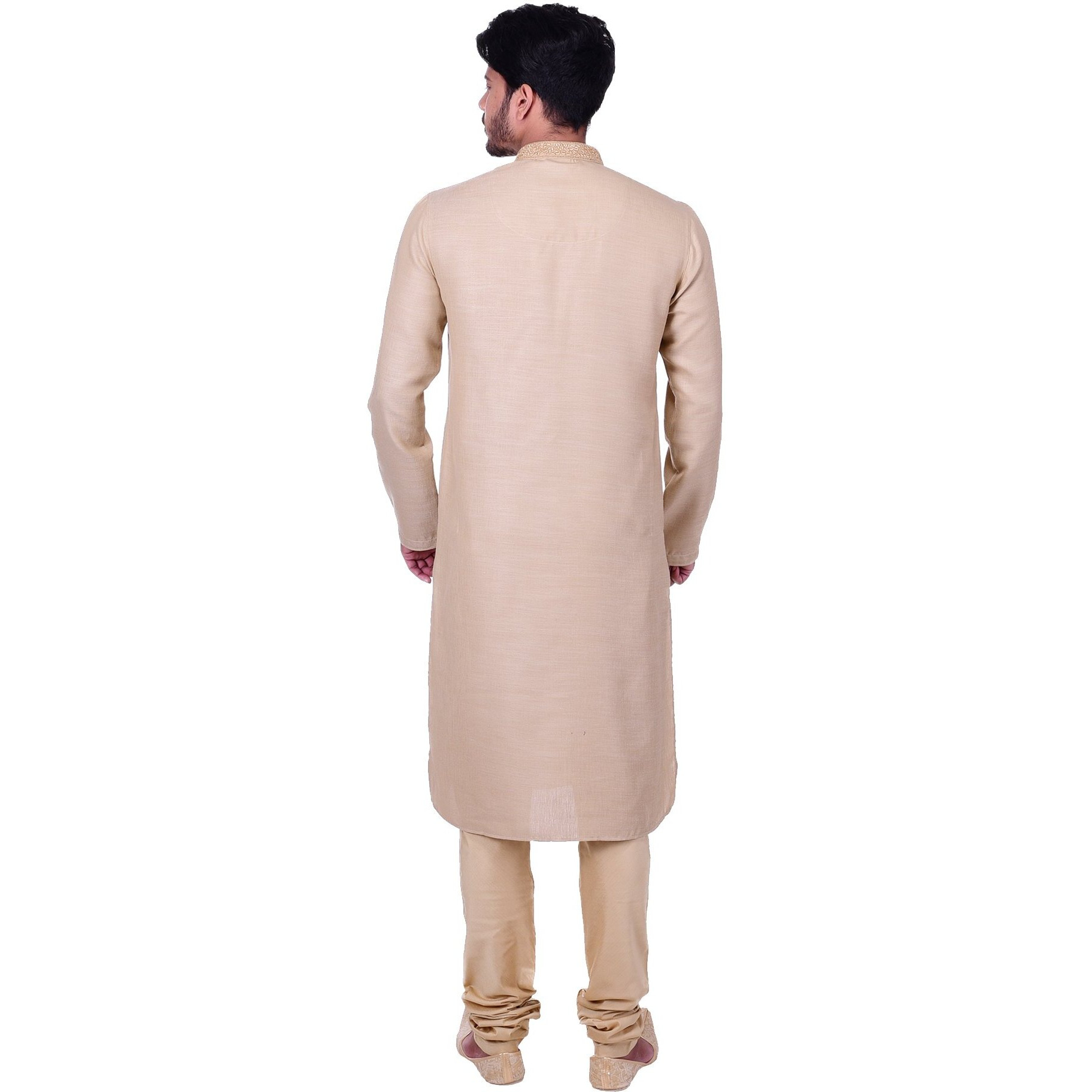 Manyavar Men's Regular Fit Kurta & Churidar Set, Beige - Small (S952727-304)
