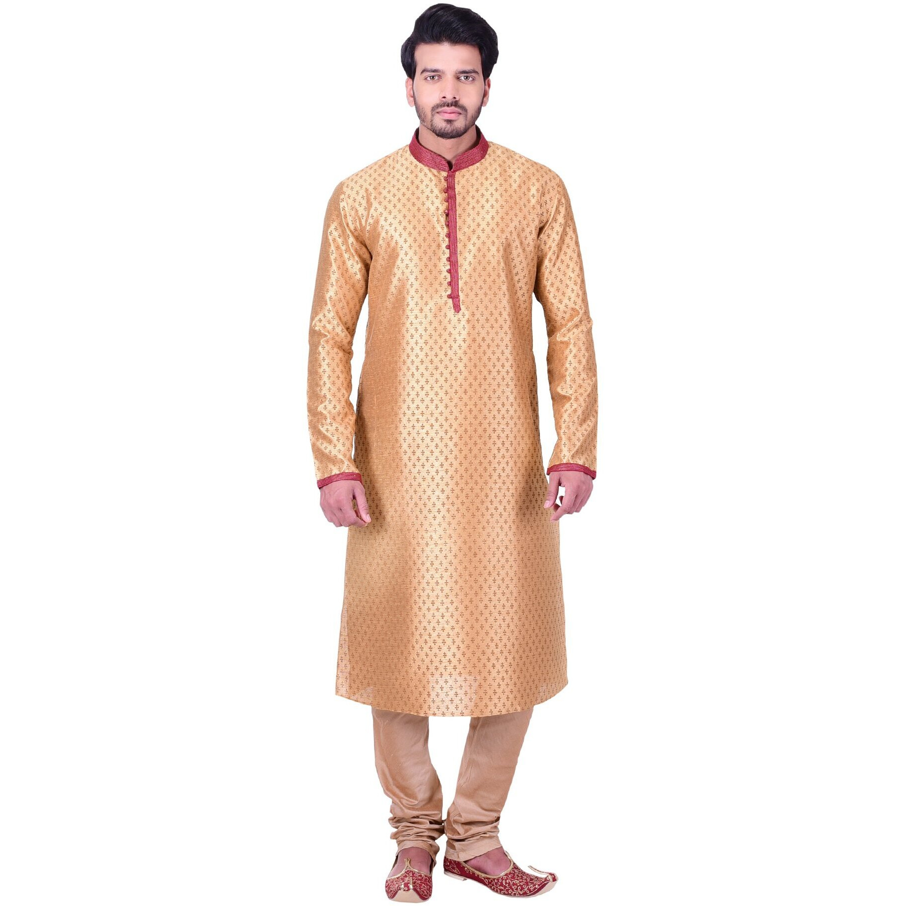 Manyavar Men's Regular Fit Kurta & Churidar Set, Fawn - Small (Sdes362-304)
