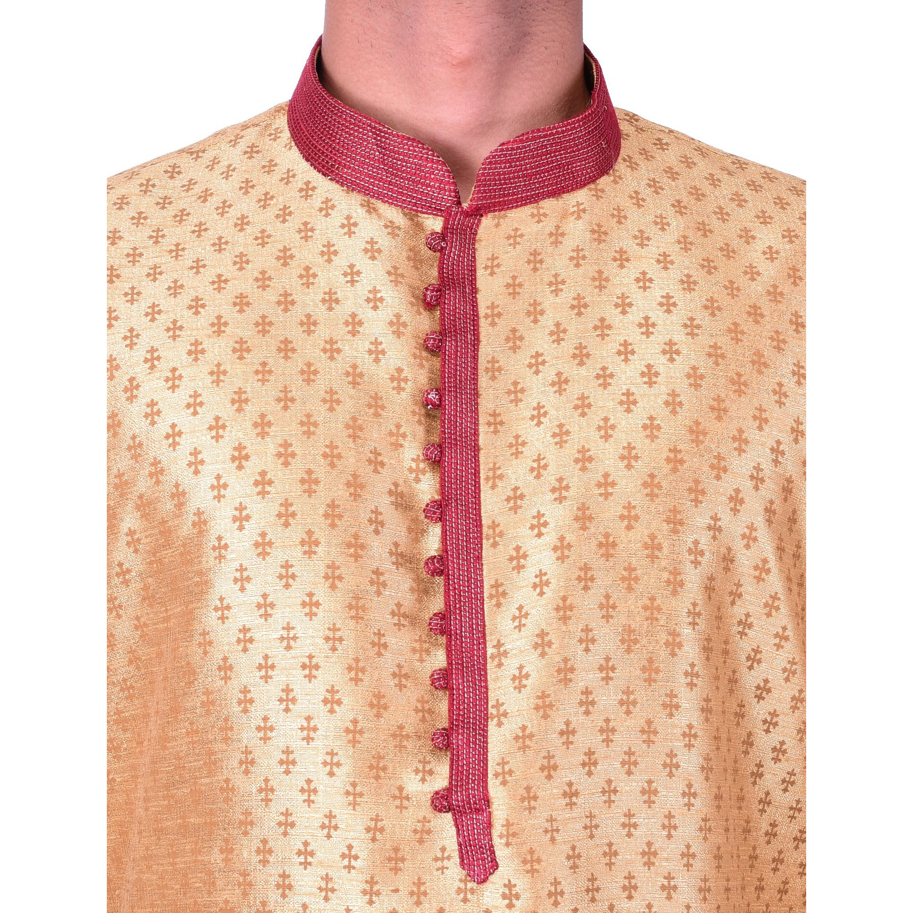 Manyavar Men's Regular Fit Kurta & Churidar Set, Fawn - Small (Sdes362-304)