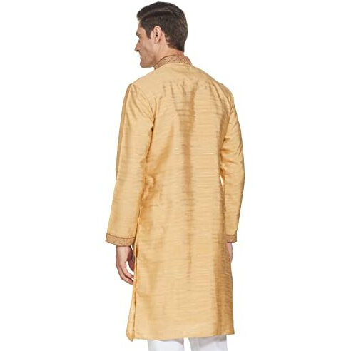 Manyavar Men's Art Silk Regular Kurta And Churidar Set (S952693-304_Beige_M)