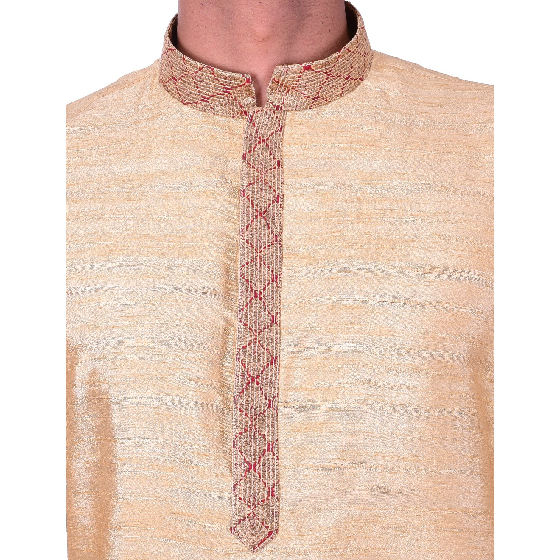 Manyavar Men's Art Silk Regular Kurta And Churidar Set (S952693-304_Beige_M)