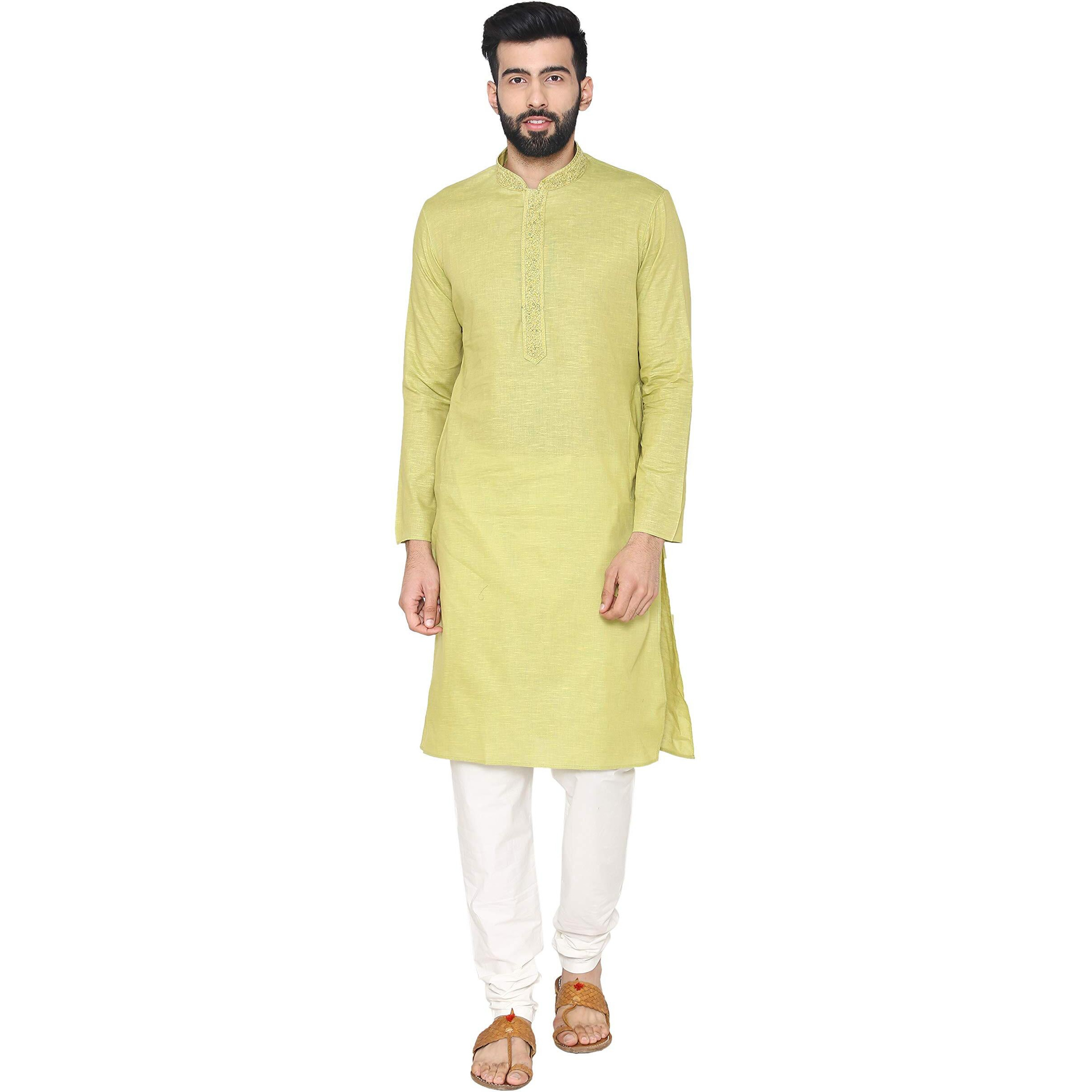 Manyavar Men's Kurta Pyjama (S952728-334-S_Light Green_Small)
