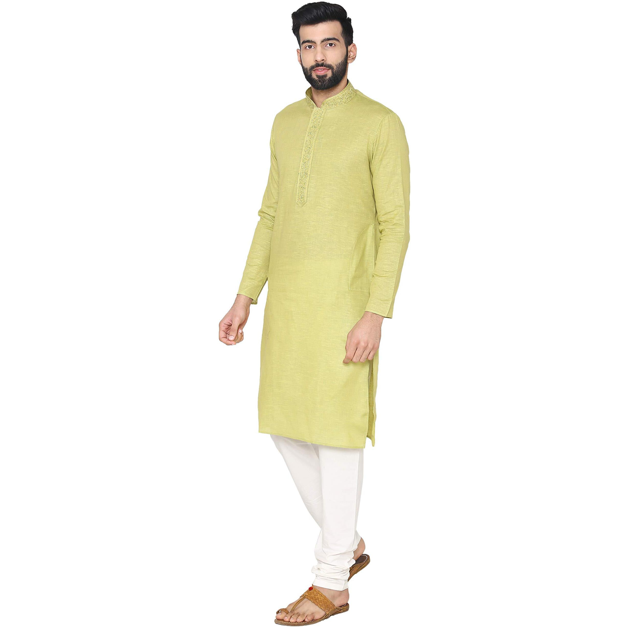 Manyavar Men's Kurta Pyjama (S952728-334-S_Light Green_Small)