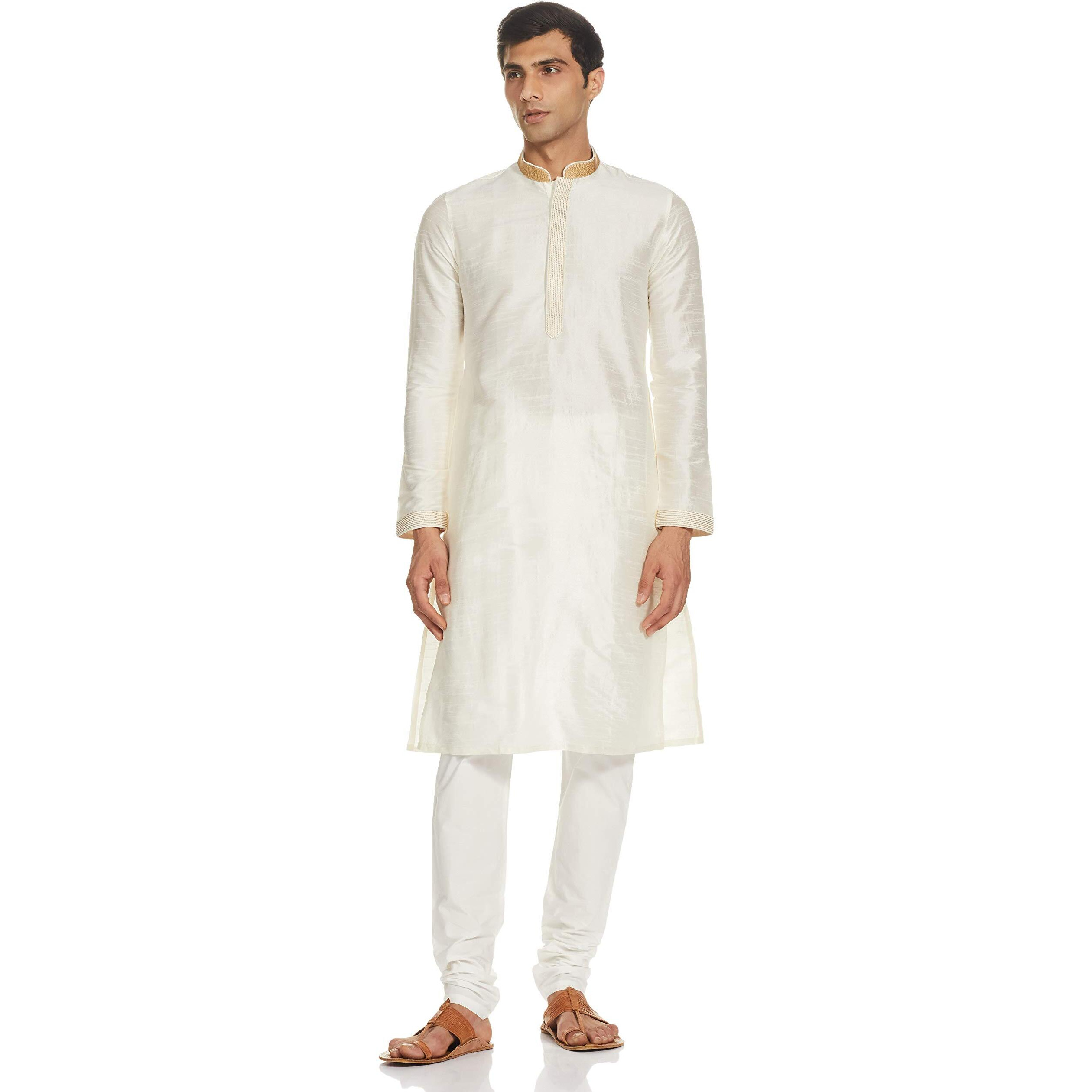 Manyavar Men's Silk Kurta Pyjama (S952746_Grey_S)
