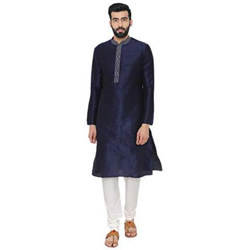 Manyavar Men's Synthetic Regular Tunic Shirt (S952089_Blue_M)