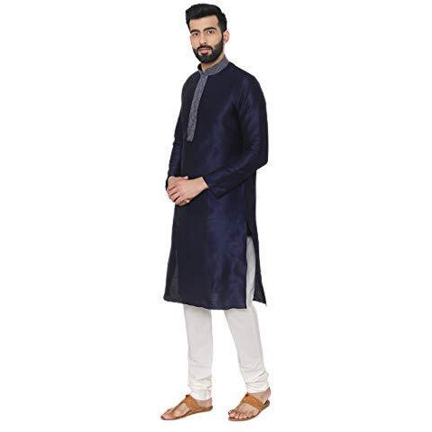 Manyavar Men's Synthetic Regular Tunic Shirt (S952089_Blue_M)