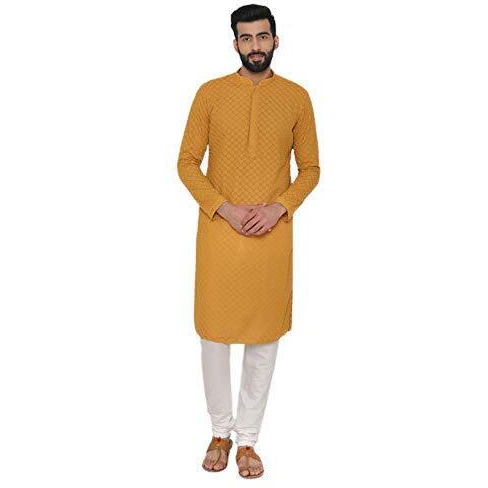 Manyavar Elegant Kurta Pyjama Set For Men - (Yellow, Xx-Large)