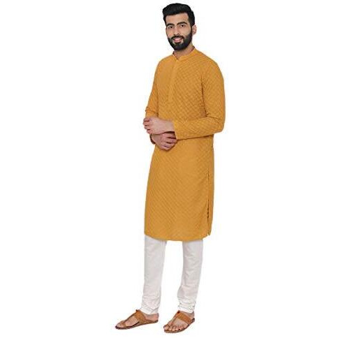 Manyavar Elegant Kurta Pyjama Set For Men - (Yellow, Xx-Large)