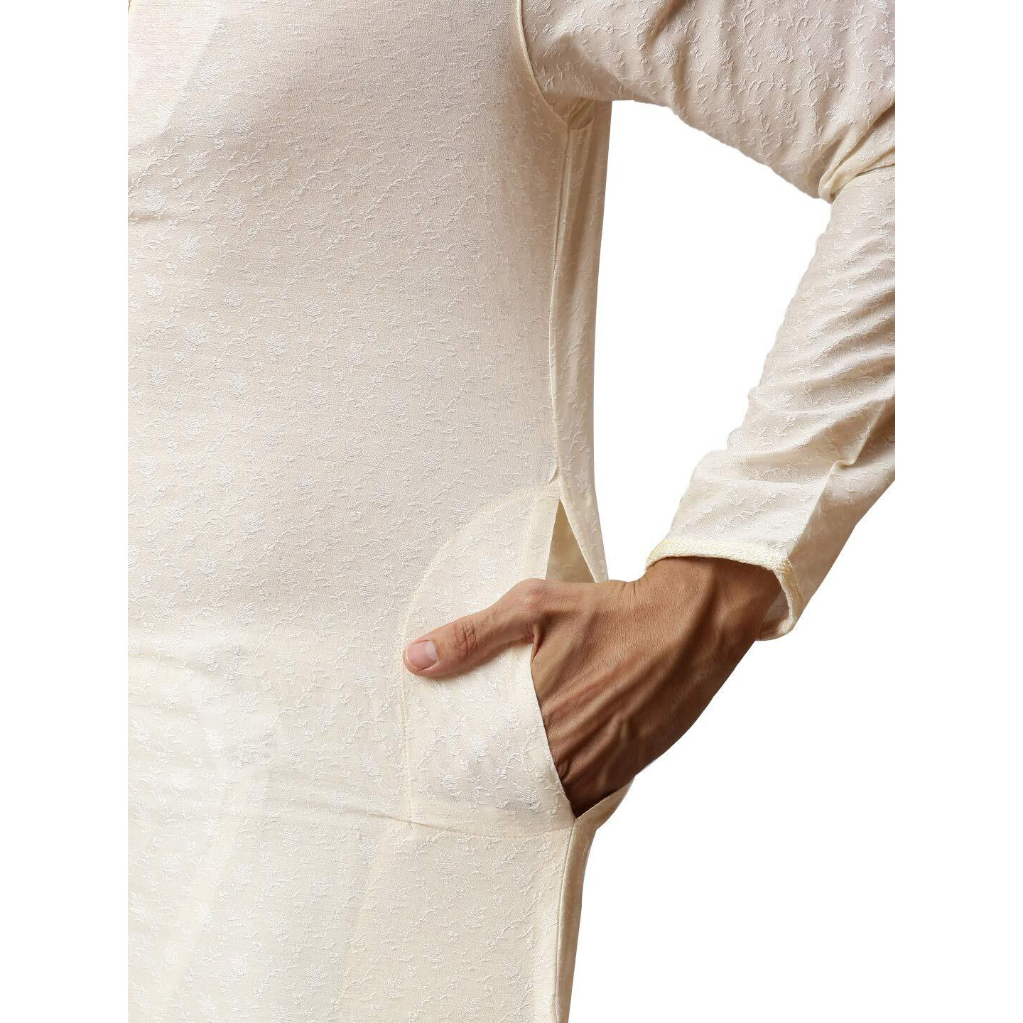 Manyavar Stylish Casual Silk Blend Full Sleeves Kurta Set For Men (Cream, X-Large)