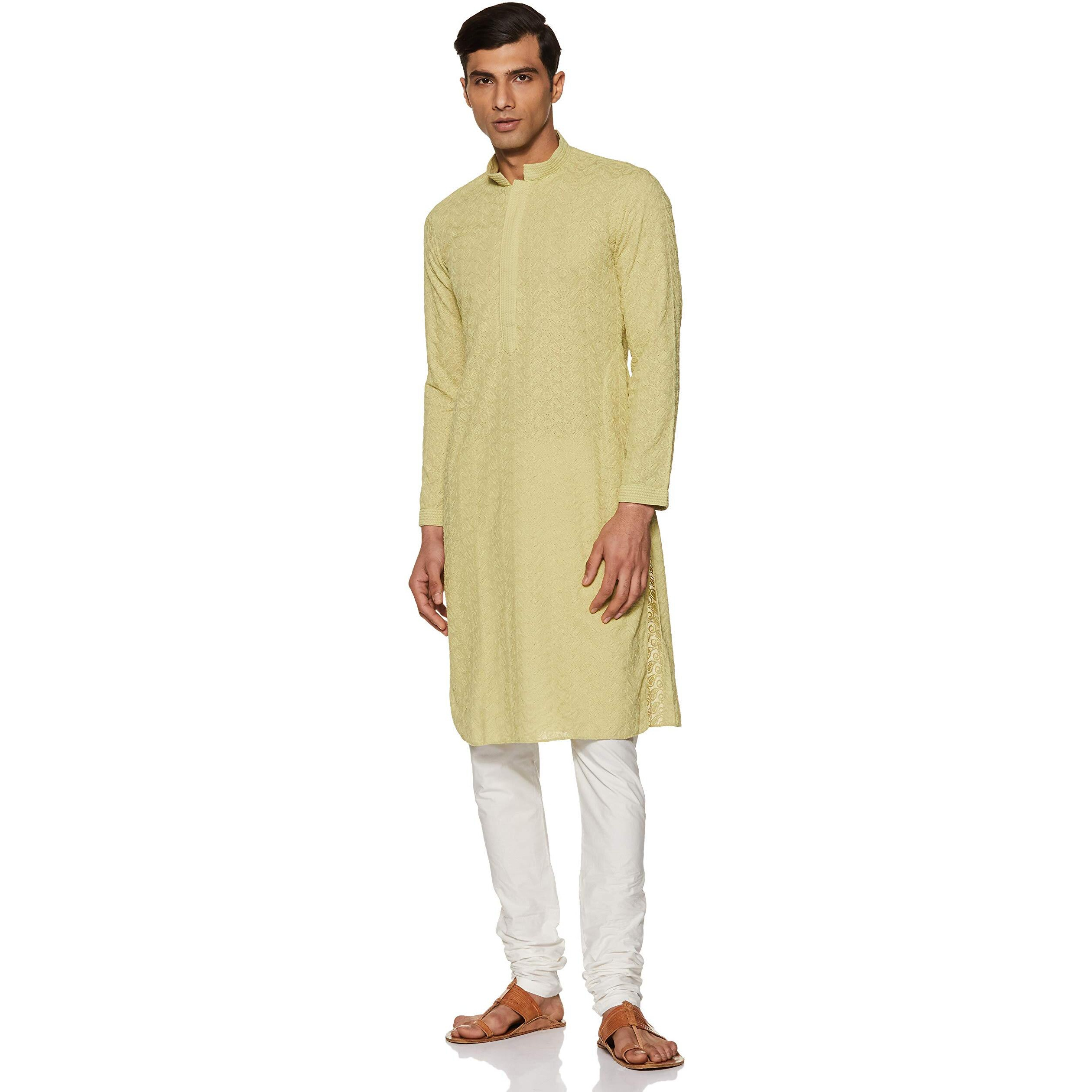 Manyavar Men's Art Silk Kurta Pyjama (S952820_Green_L)