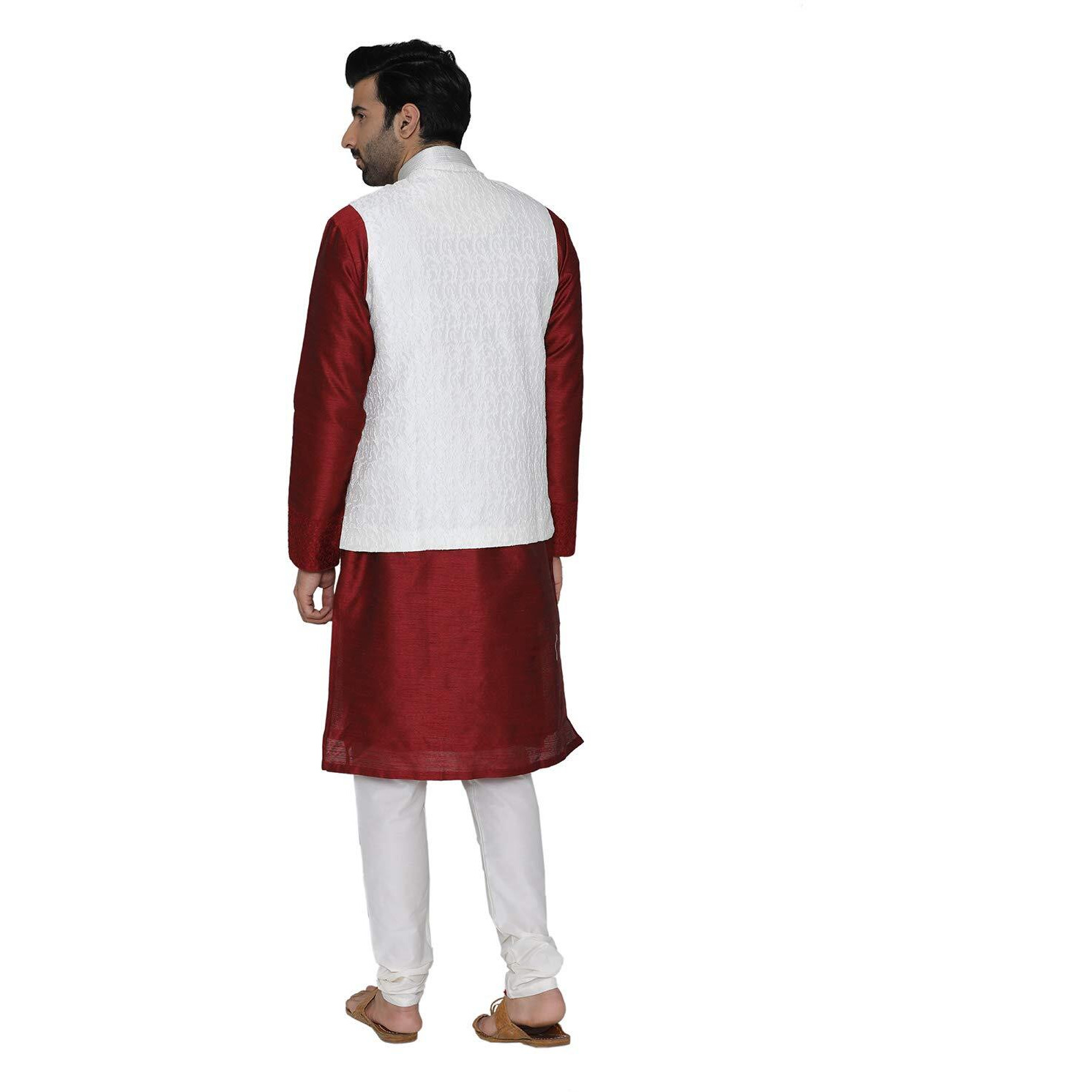 Manyavar Men's Art Silk Jacket (Jac152_White_M)