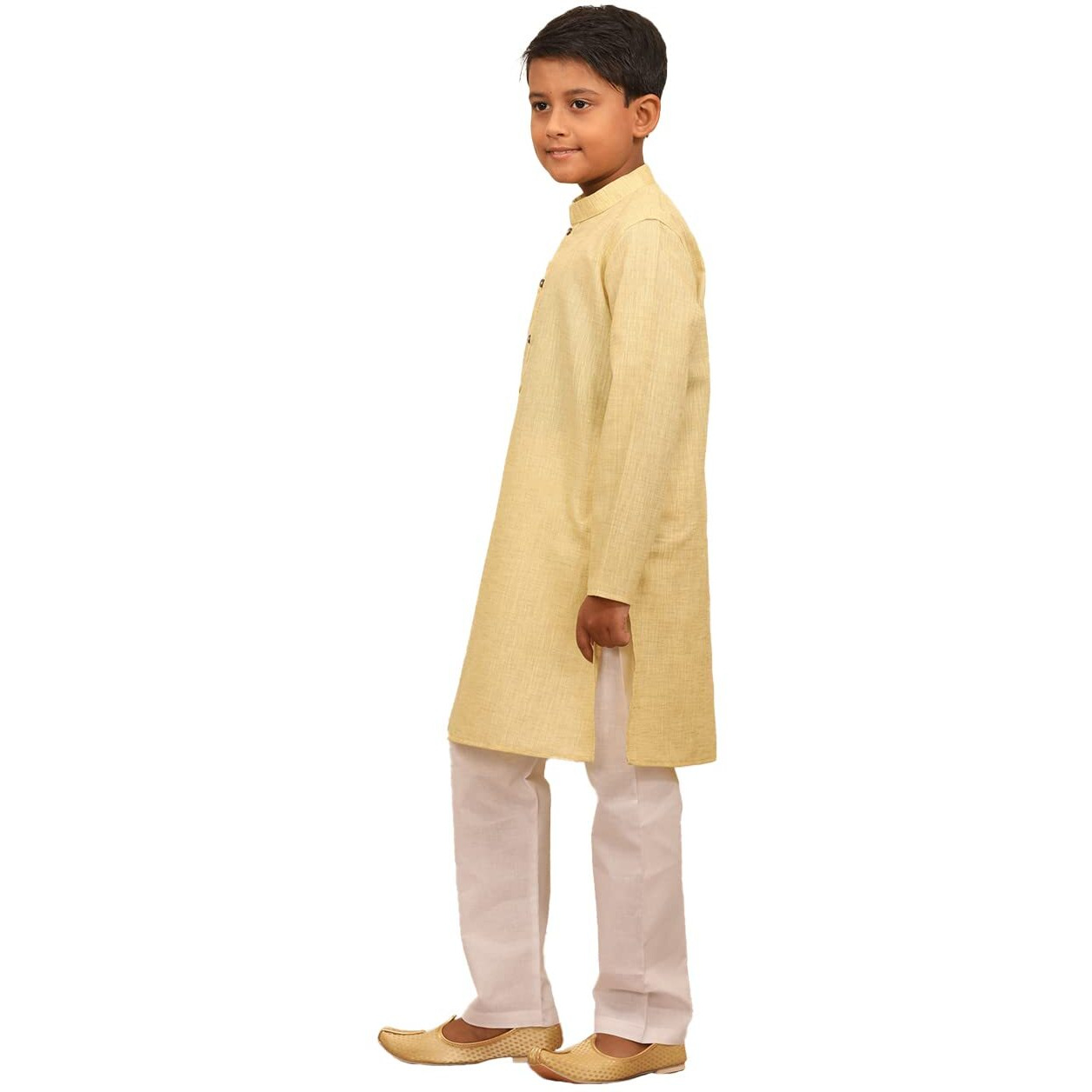 Manyavar Kurta Pajama Set For Kids And Boys, Mandarin Collar With Button, Full Sleeve Kurta Set, Blended Cotton, Self Design Kurta Set (Pista) (4-5 Years)