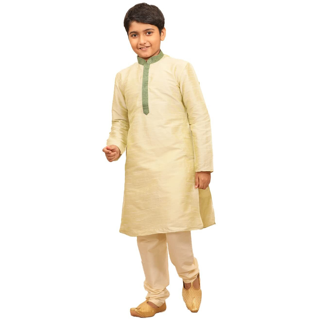 Manyavar Blended Silk Solid Full Sleeve Kurta Pajama Set For Kids And Boys(4-5 Years)