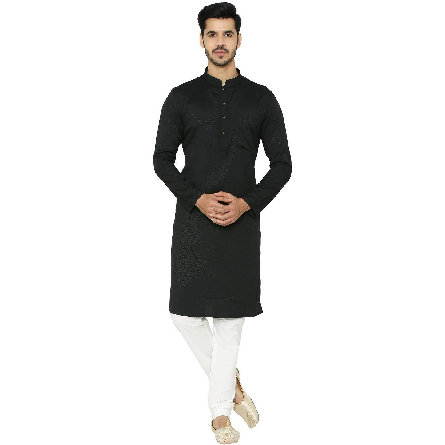 Manyavar Men's Cotton Kurta (Ml11844_Black_L)
